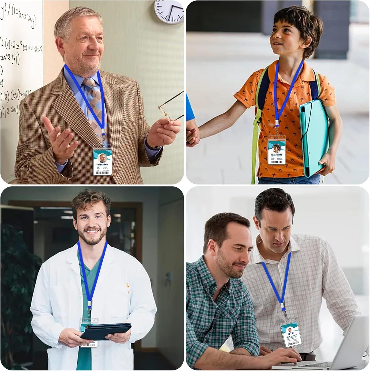 100Pcs Flat lanyards for ID Badge Durable Neck Lanyards with Swivel Hook, Comfortable Neck Straps lanyards with Badge Clip, Blue