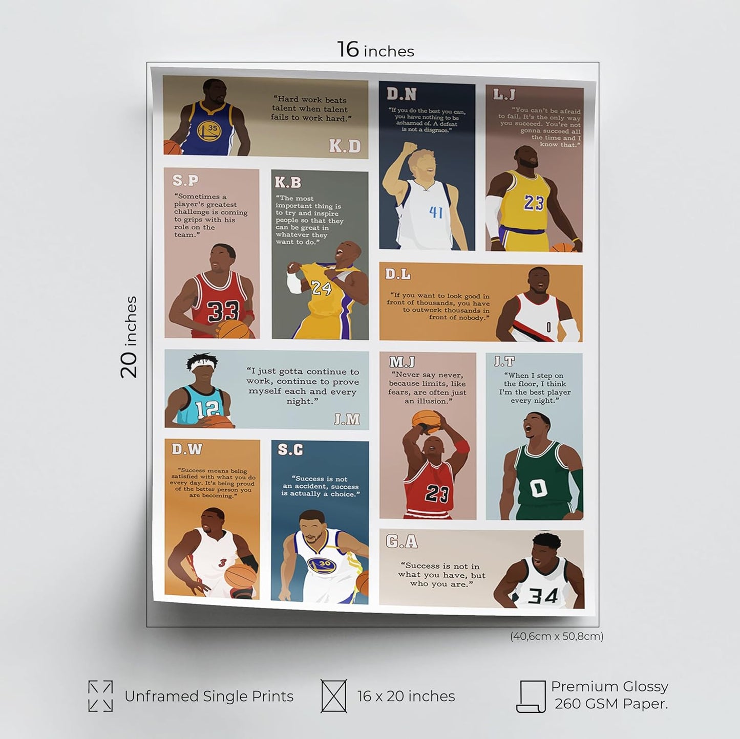 LOLUIS Motivational Basketball Superstar Hand-Drawn Artwork Sport Quote Wall Art Decorations (Unframed 16"x20", Basketball Inspirational)