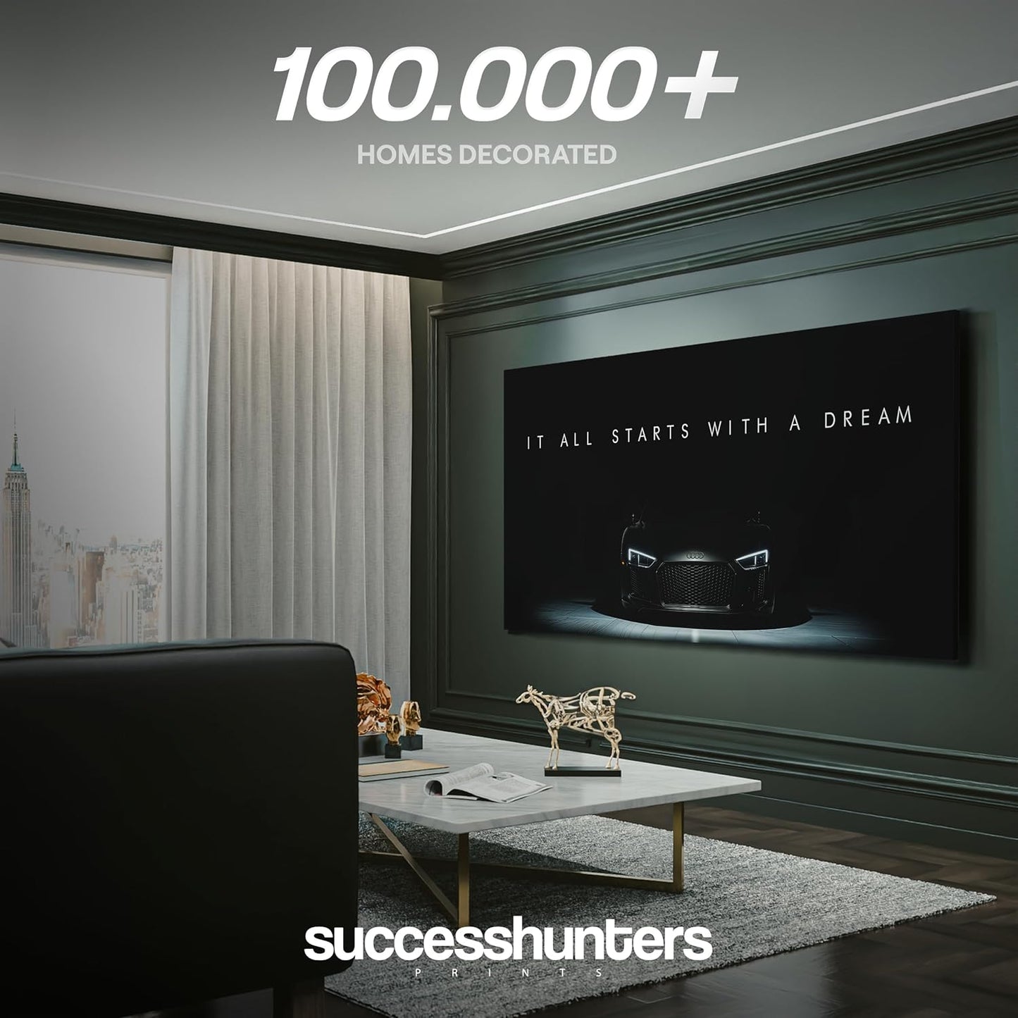 Motivational Wall Art for Office, Super Car Art Canvas, Inspirational Automotive Decor for Audi R8 Sportscar Lovers, Motivational Wall Decor for Office and Home, Car Poster (30" x 60" in)