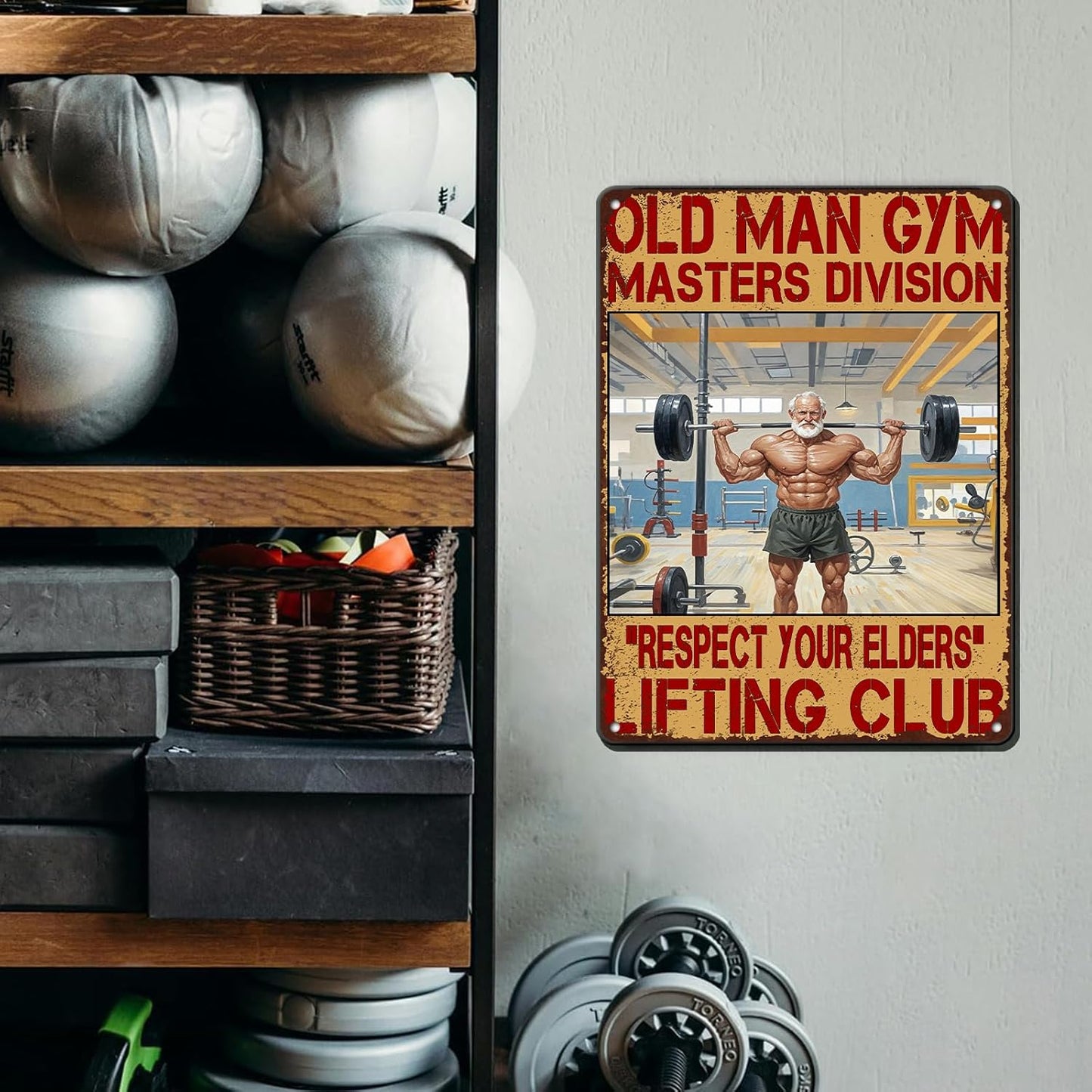 Gym Posters Old Man Gym Metal Tin Sign Weightlifting Home Bar Pub Poster Garage Restaurant Kitchen Cafe 12x16 Inch