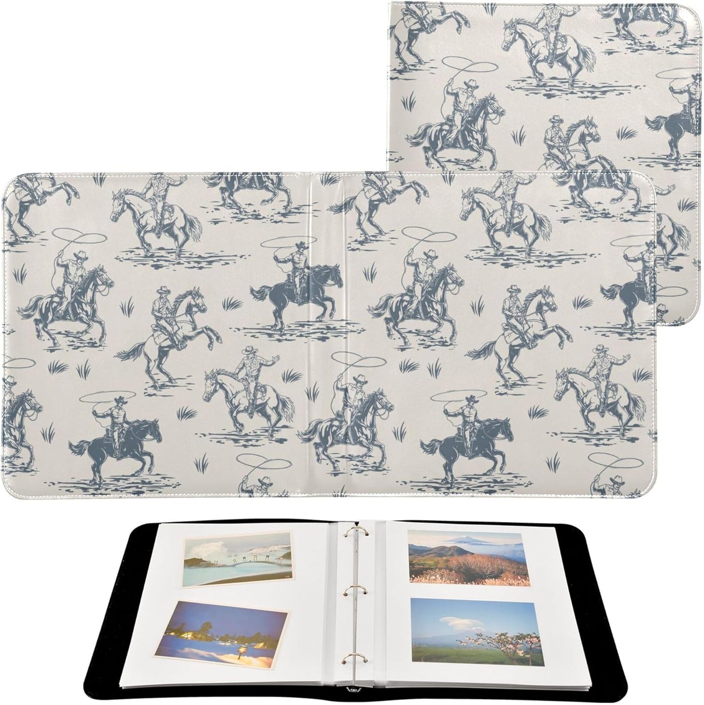 Fisyme Cowboys Horse Western Photo Album Self Adhesive DIY Scrapbook Album for 2x3 4x6 5x7 6x8 Picture 20 Pages Memory Book for Family Wedding
