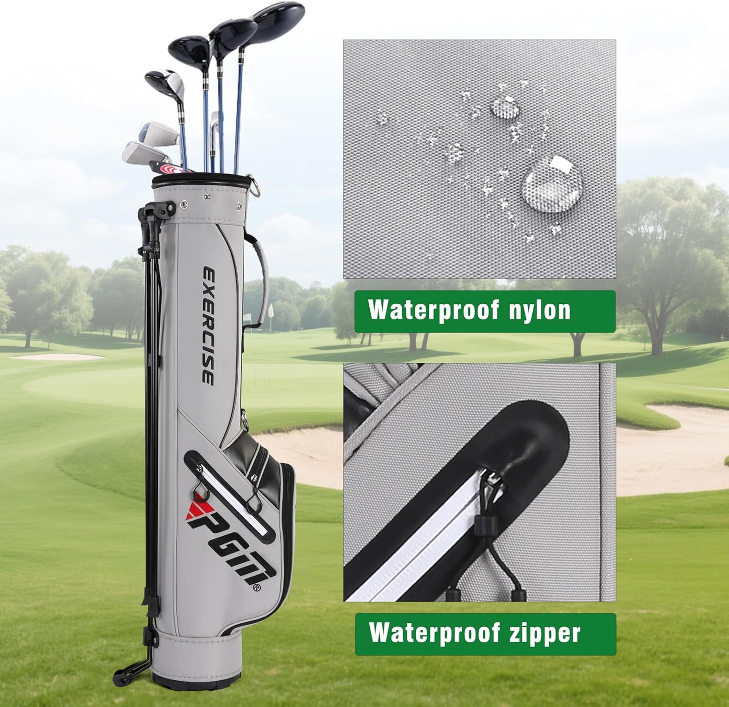 PGM Sunday Golf Stand Bag for Women and Men - Easy Carry Pitch Lightweight Golf Stand Bag with Cooler Pouch and Valuables Pocket for Driving Range Par 3 Executive Courses