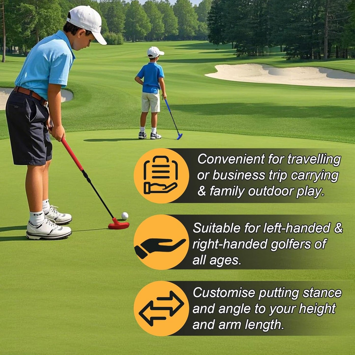 Adjustable Golf Putter, Mini Golf Set - 2 Kids Golf Clubs with 6 Golf Balls & 2 Cup with Flag, Two-Way Kids Putter for Right & Left Handed, Battle Golf for Kids for Youth & Junior Golfer