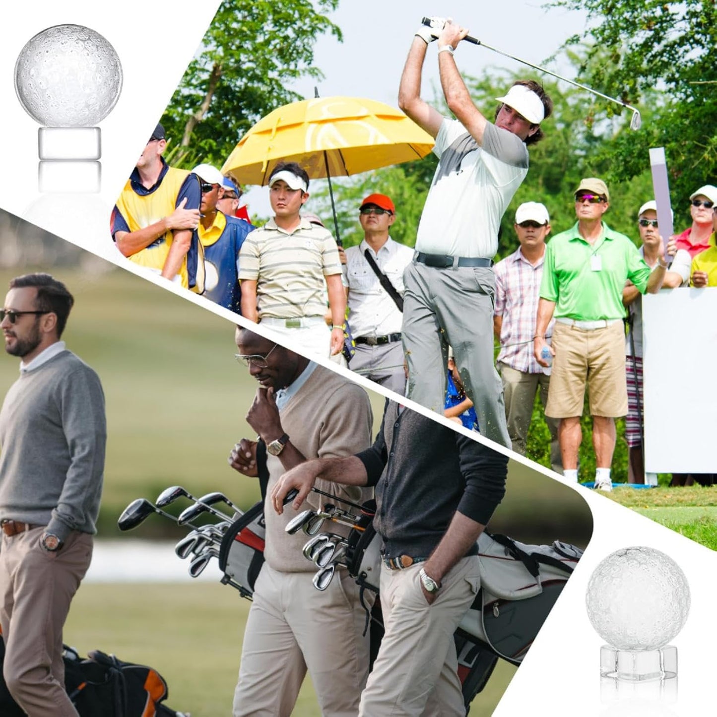 Landical 6 Pcs Crystal Glass Golf Ball Trophy with Display Stand Base for Sports Tournament Awards Crystal Golf Ball Trophy with Stand Team Prizes Statue for Retirement Gifts