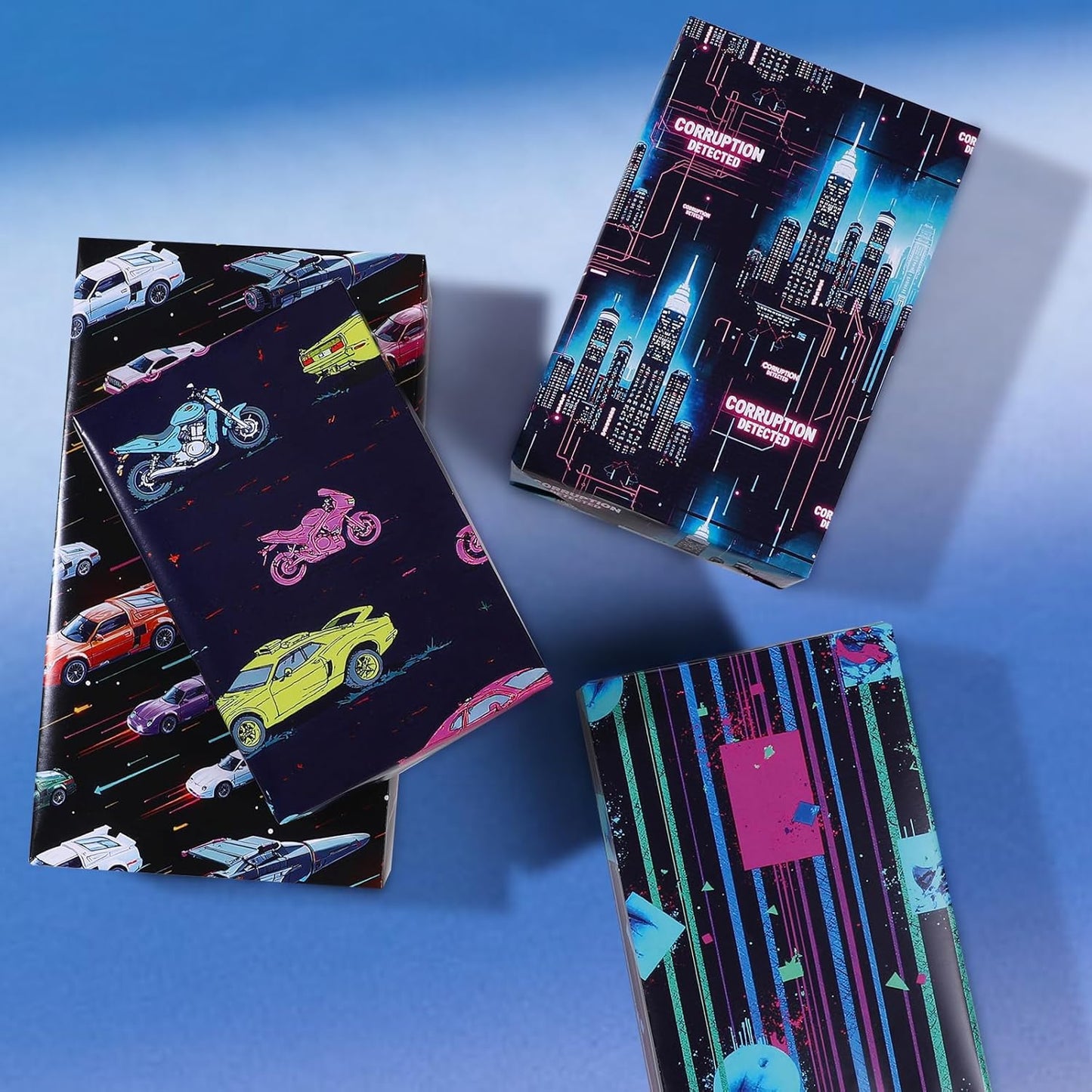 Pineraap Cyber Future Wrapping Paper 12 Sheets 4 Futuristic Themed Designs Neon Gift Wrap for Sci-Fi Fans,Tech Lovers,20"×28"