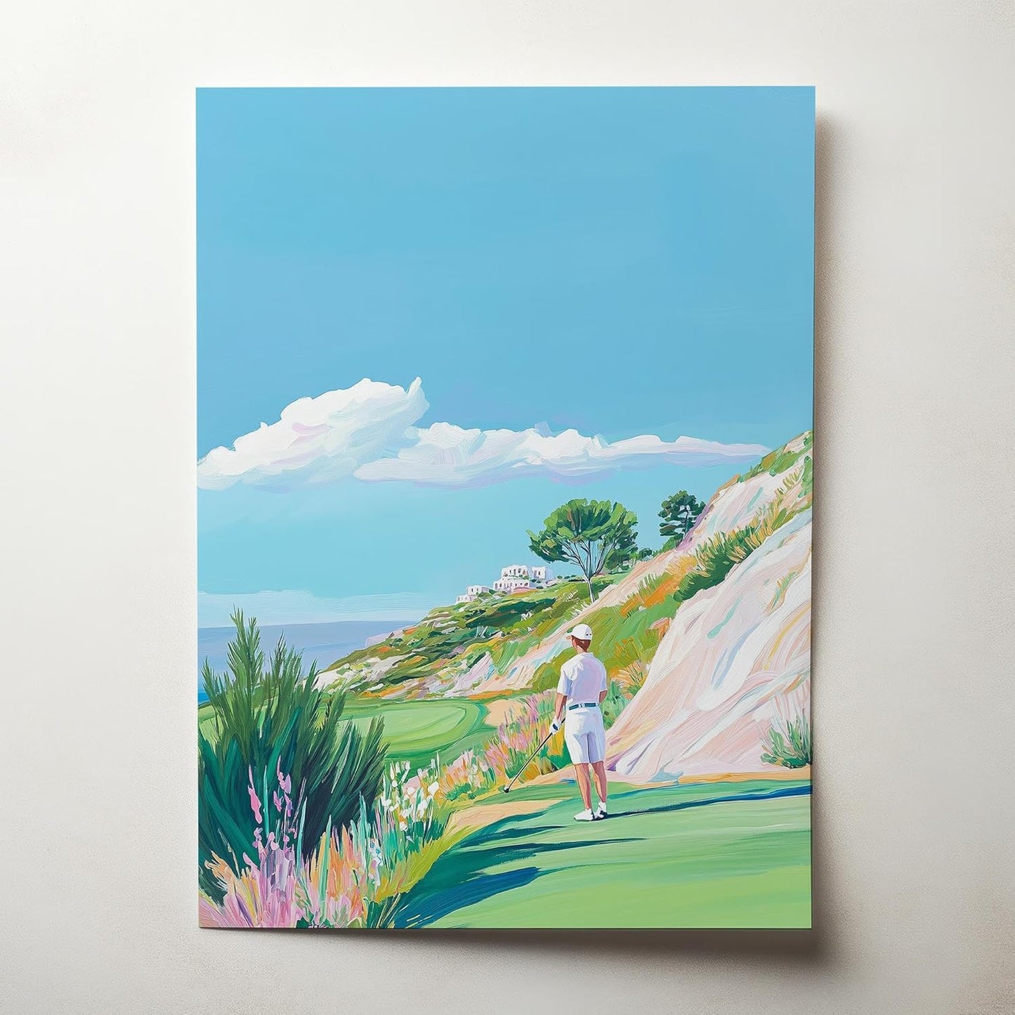 Golf Course Floral Pastel Art Print Posters - Premium Giclee Fine Art Prints - Golf Course Home Decor Posters, Golfer Art Prints for Home and Office Decor - Vintage Aesthetic, Ready to Frame