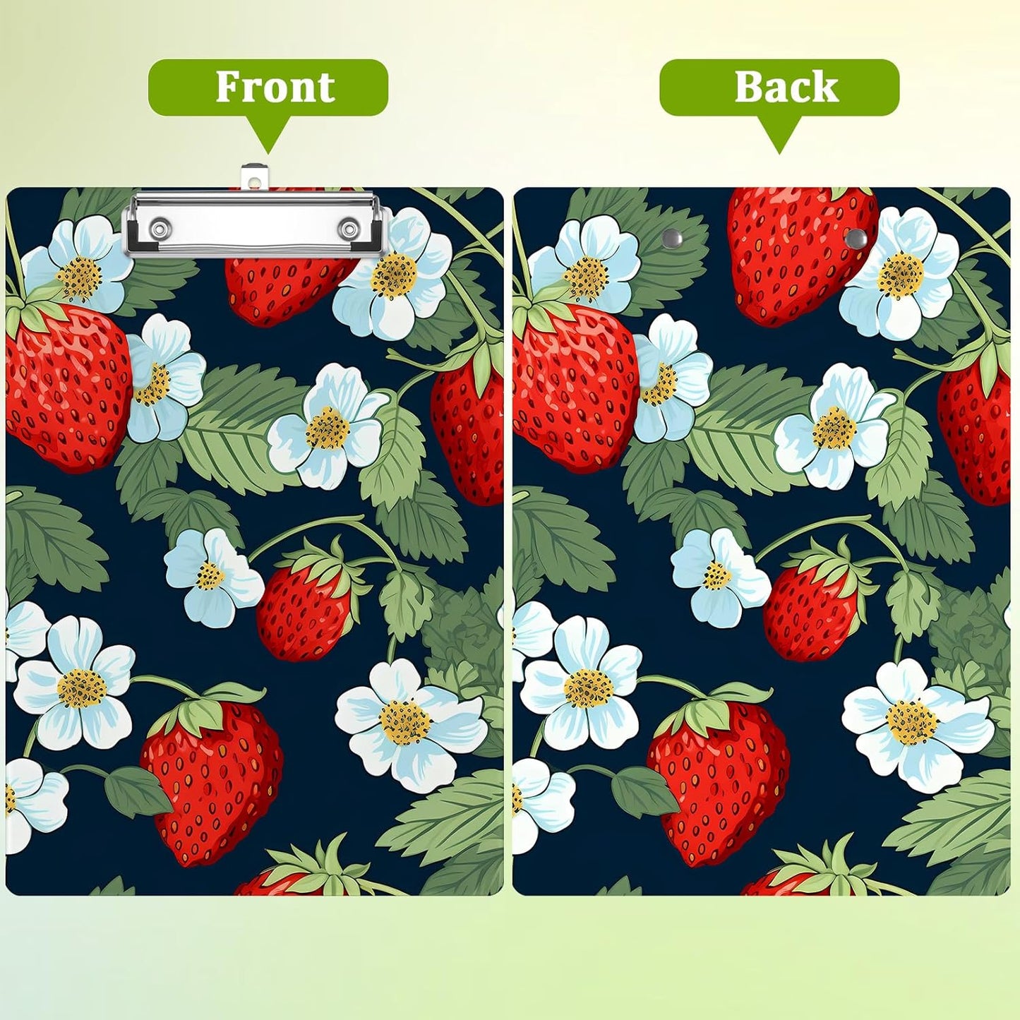 Strawberry Clipboard,Decorative Floral Acrylic Clipboard with Low Profile Metal Clip for Office,School,Teachers,Students Standard Letter Size 9x12.5