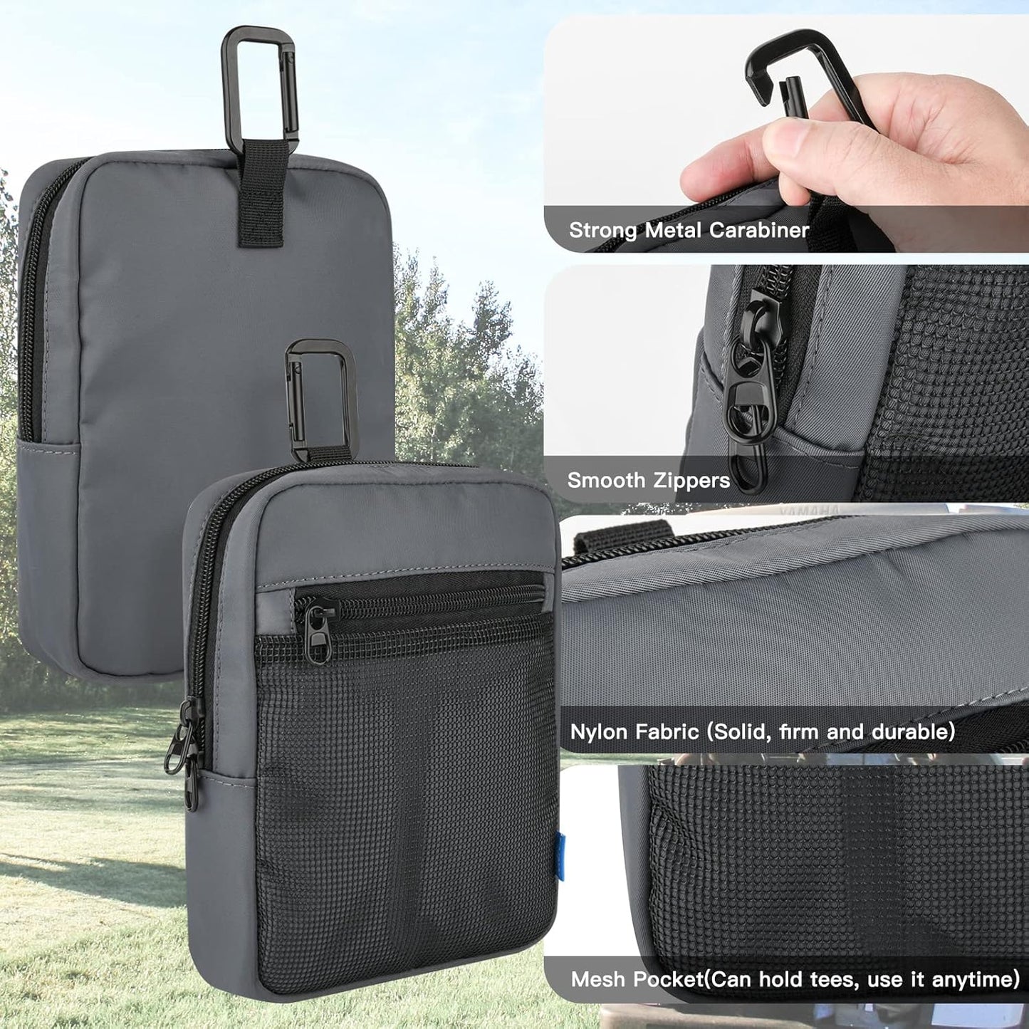 Xxerciz Golf Ball Pouch Bag Multi Pocket with Clip, Durable Nylon Golf Accessory Bag Organizer for Extra Phone, Ball, Tees, Pencils, Wallet, Ball Markers