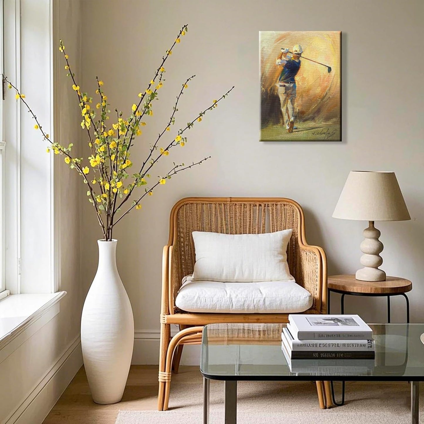 JZLDZS Golf Canvas Wall Art Framed Sports Theme Painting Print Pictures Wall Decor for Bedroom Office Man Cave Bathroom, 12x16 Inch Yellow