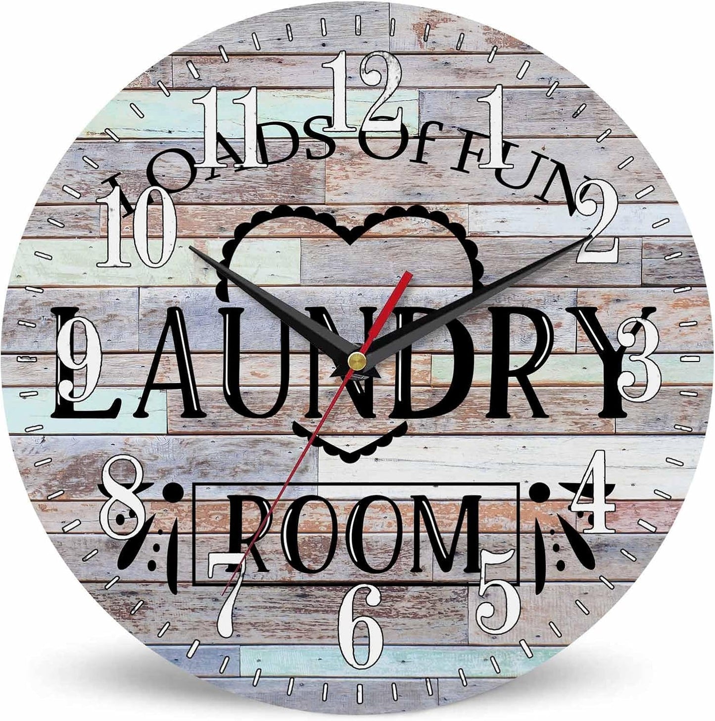Mxocom Laundry Room Wall Clock Colored Wooden Boards Simple 10 Inch Silent Non Ticking Battery Operated Clock Vintage Round Clock for Living Room Bedroom Bathroom Office Decor