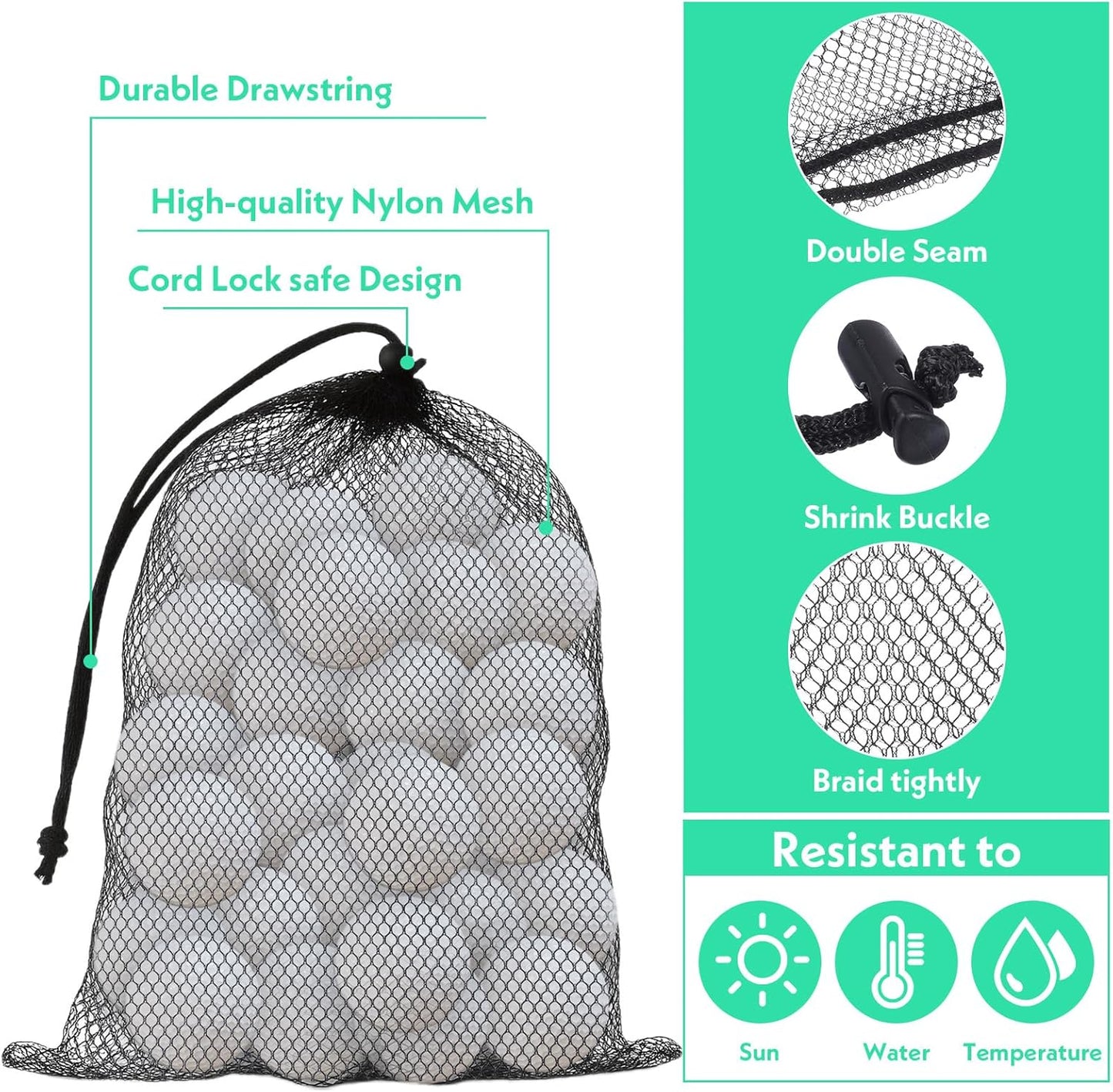 Grevosea 4 Pcs Mesh Bags with Drawstring, Nylon Mesh Golf Ball Bag Golf Storage Pouch Sports Equipment Organizer Sack for Collecting Half Balls Tennis Beach Travel Accessories (2 Sizes)