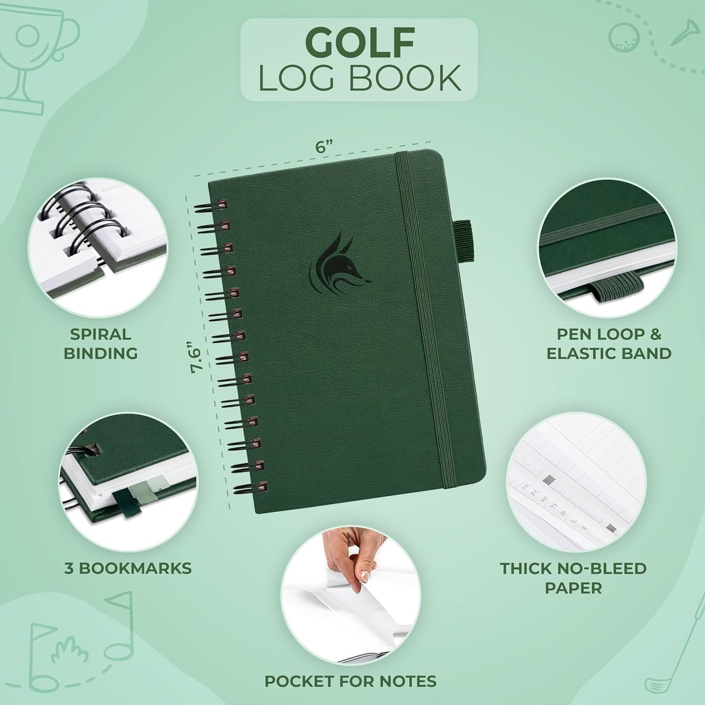 Clever Fox Golf Log Book – Small Training & Scorecard Journal – Pocket Notebook – Golf Practice Accessories & Gifts Ideas for Men (Forest Green)