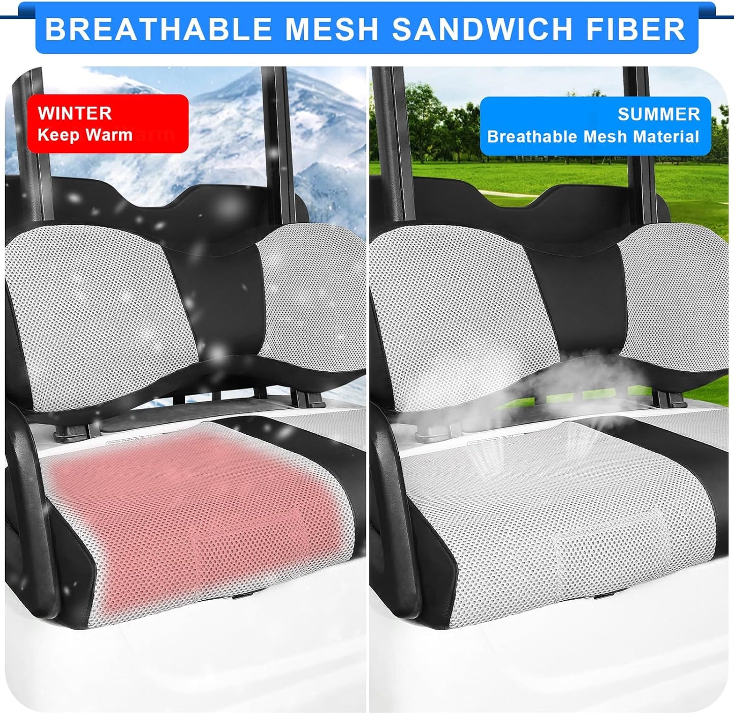 iLSKW Golf Cart Seat Covers for Yamaha G29 Seat Cover OEM Front,Breathable Fabric and Leather Front Seat Cover Like Gloves,Full Wrap-Around Design of Yamaha G29 Golf Cart Front Seat Cover