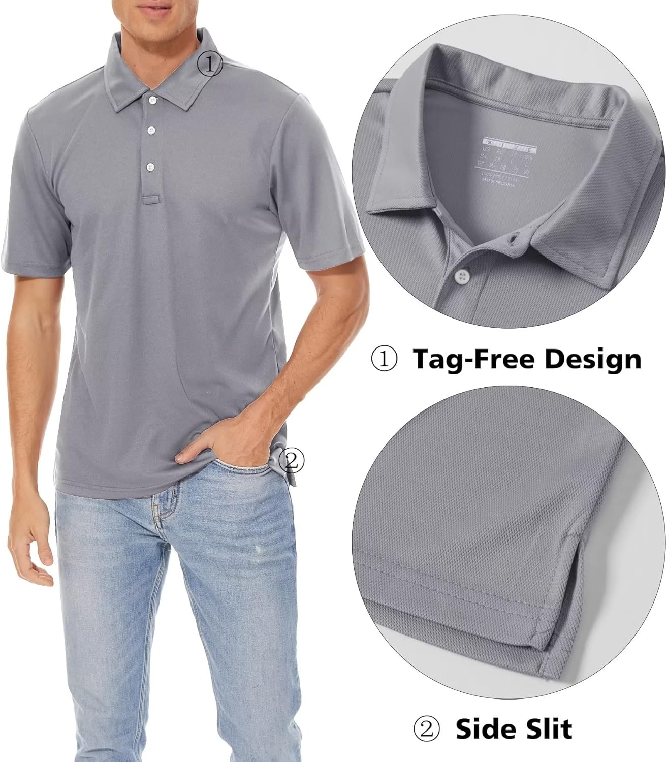 MAGCOMSEN Men's Polo Shirts 3 Buttons Casual Work T Shirts Quick Dry Short Sleeve Golf Shirt Pique Jersey Outdoor Performance