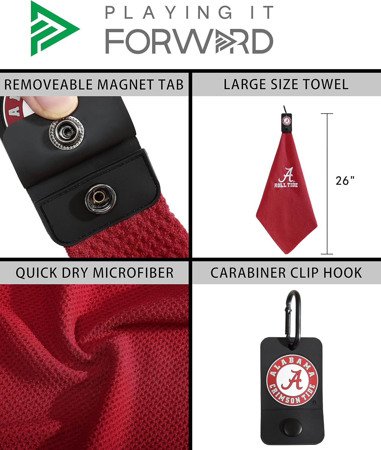 Magnetic Golf Towels for Golf Bags with Clip & Ultra Strong Magnet - Waffle Weave Microfiber Towel for Secure Hold on Bags & Carts - Ideal Club Cleaner & Accessories - Crimson Red