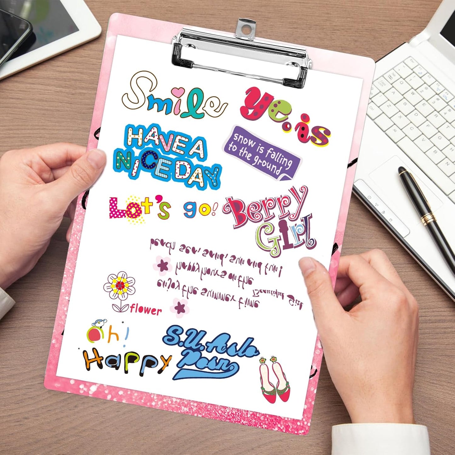 Plastic A4 Clipboards, Cute Fashion Clipboard Decorative, 12.2" x 8.7" Standard A4 Size Clipboards, Plastic Acrylic Clipboard for Teacher, Social Worker, Students,Women, Office Supplies (Positive)