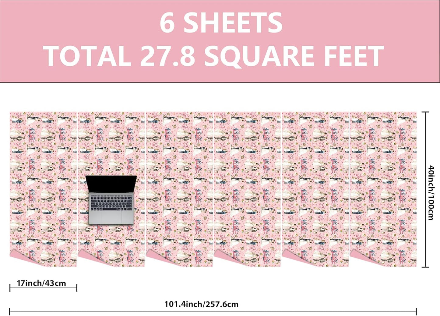 Vnaaem Reversible Wedding Wrapping Paper Roll for Girls Women - Pink Floral Design Gift Wrap for Holiday Bridal Shower Party - 17 in x 20 ft(Total 28.5sq.ft)