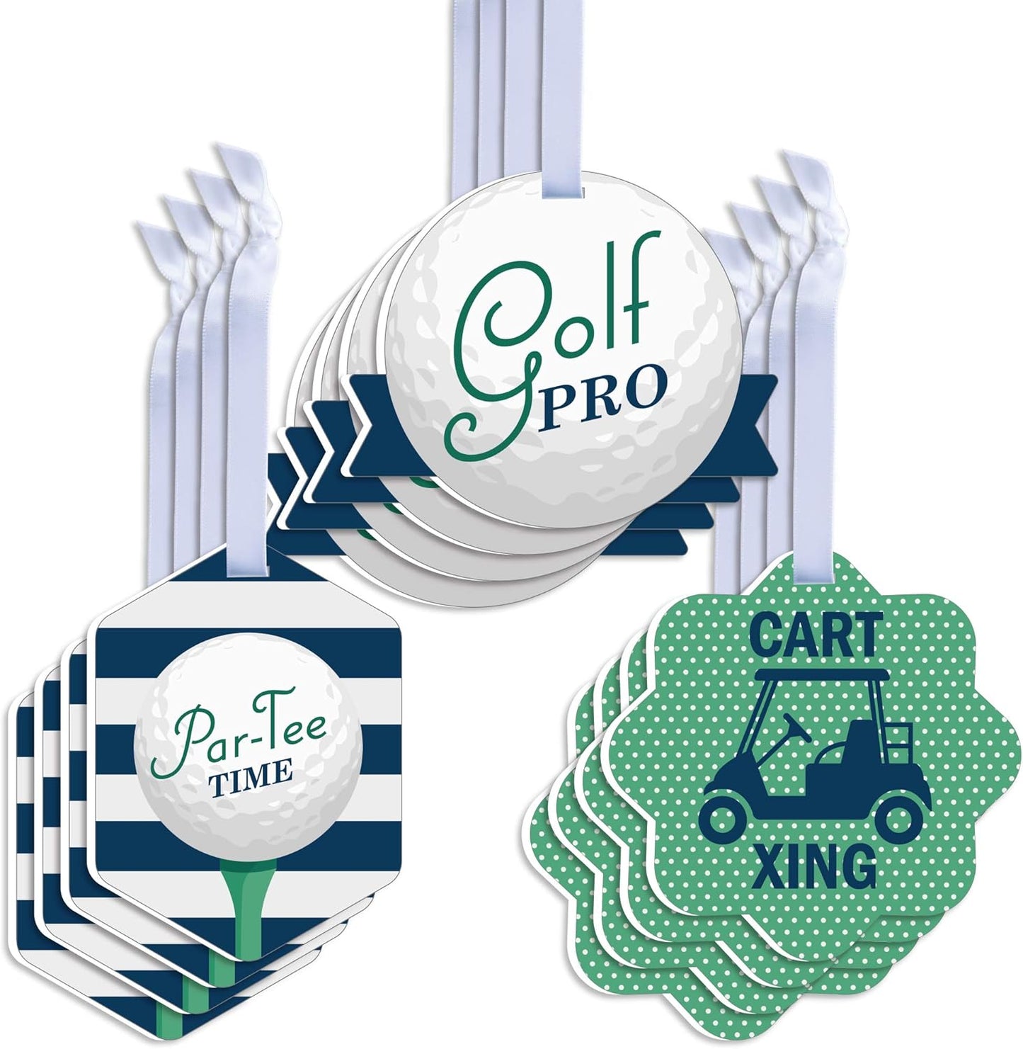 Big Dot of Happiness Par-Tee Time - Golf - Assorted Hanging Birthday or Retirement Party Favor Tags - Gift Tag Toppers - Set of 12