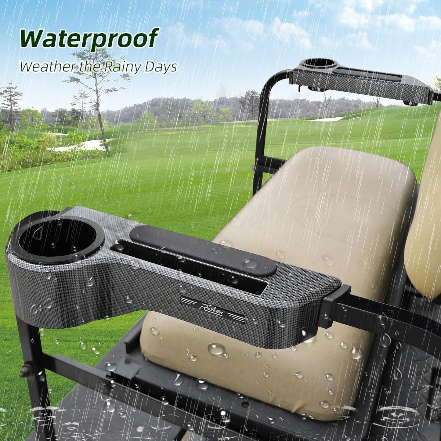 Roykaw Golf Cart Armrest with Cup Holder/Rear Seat Arm Rests Fit for EZGO/Club Car/Yamaha & Most Golf Cart, Upgrade 3rd Gen - with Phone Holder, No Drilling Required, Fit 1.0"/1-1/4" Square Tube Frame