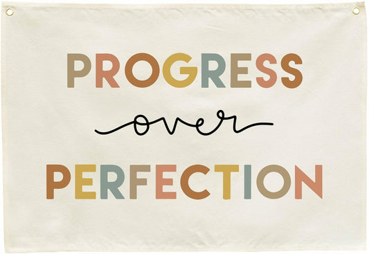 Classroom Wall Decor-Reading Room Nursery Decor-Rectangle Banner Flag Wall Decor-Positive Affirmation Growth Mindset-Mental Health-Christmas Gift-Progress Over Perfection-28.5"L×20"W