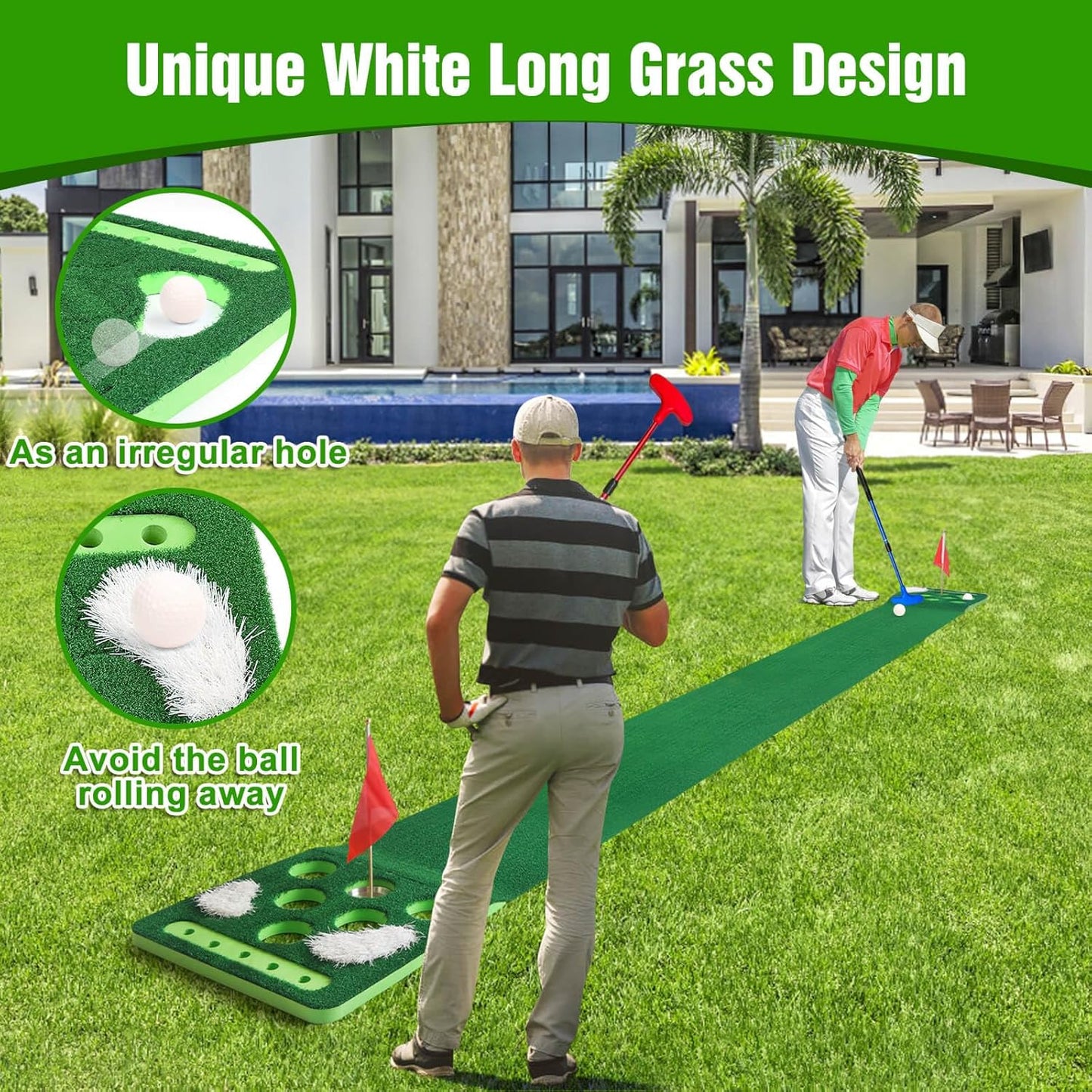 Golf Putting Game Set, Detachable Golf Putting Green Mat with 4 Balls, 2 Cups & Flags, 1 Portable Bag for Indoor & Outdoor Party Game Use