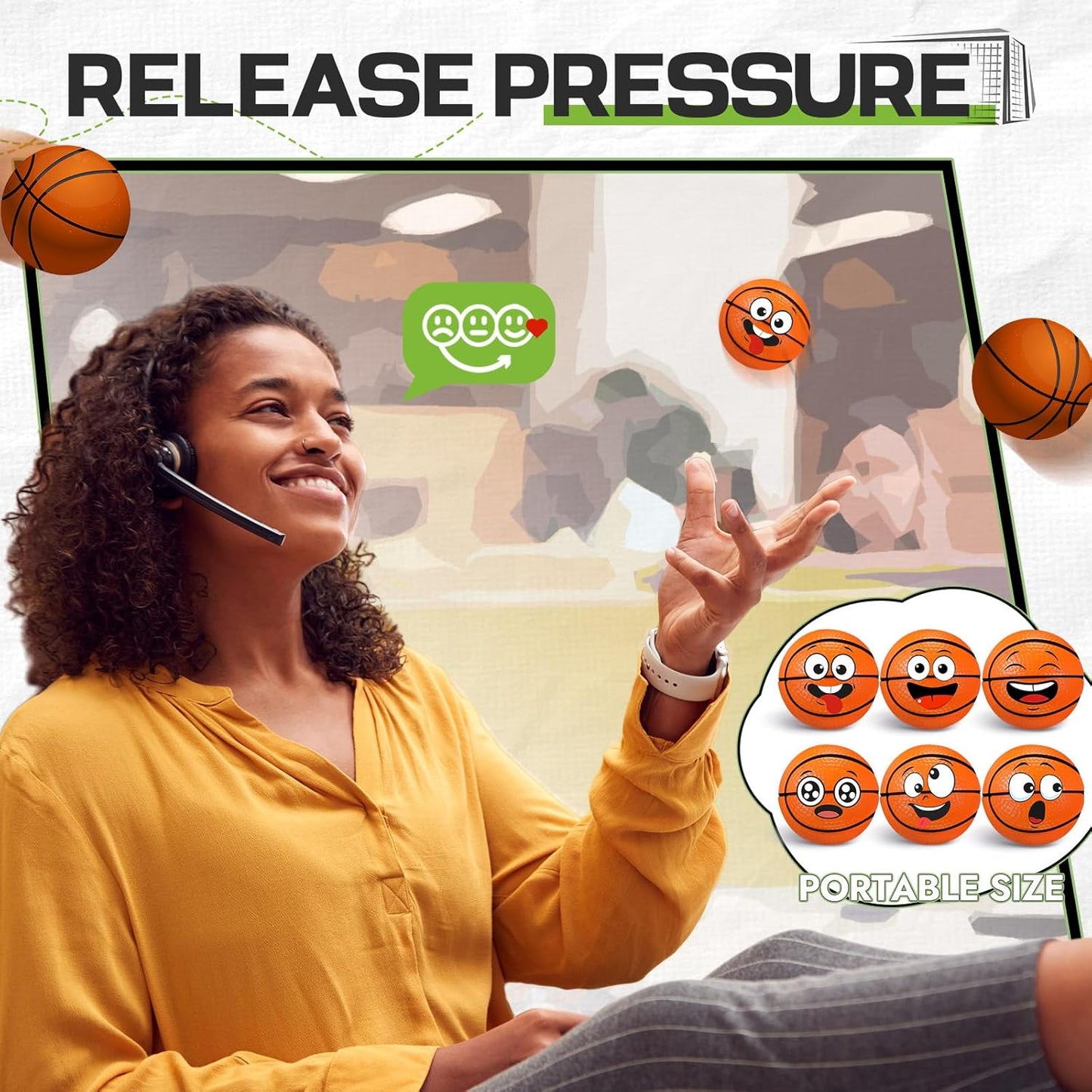 12 Pcs Mini Face Stress Balls for Boys Girls Sport Funny Face Squeeze Foam Balls for Stress and Anxiety Relief for Party Favors Birthday Gift Decoration(Basketball)