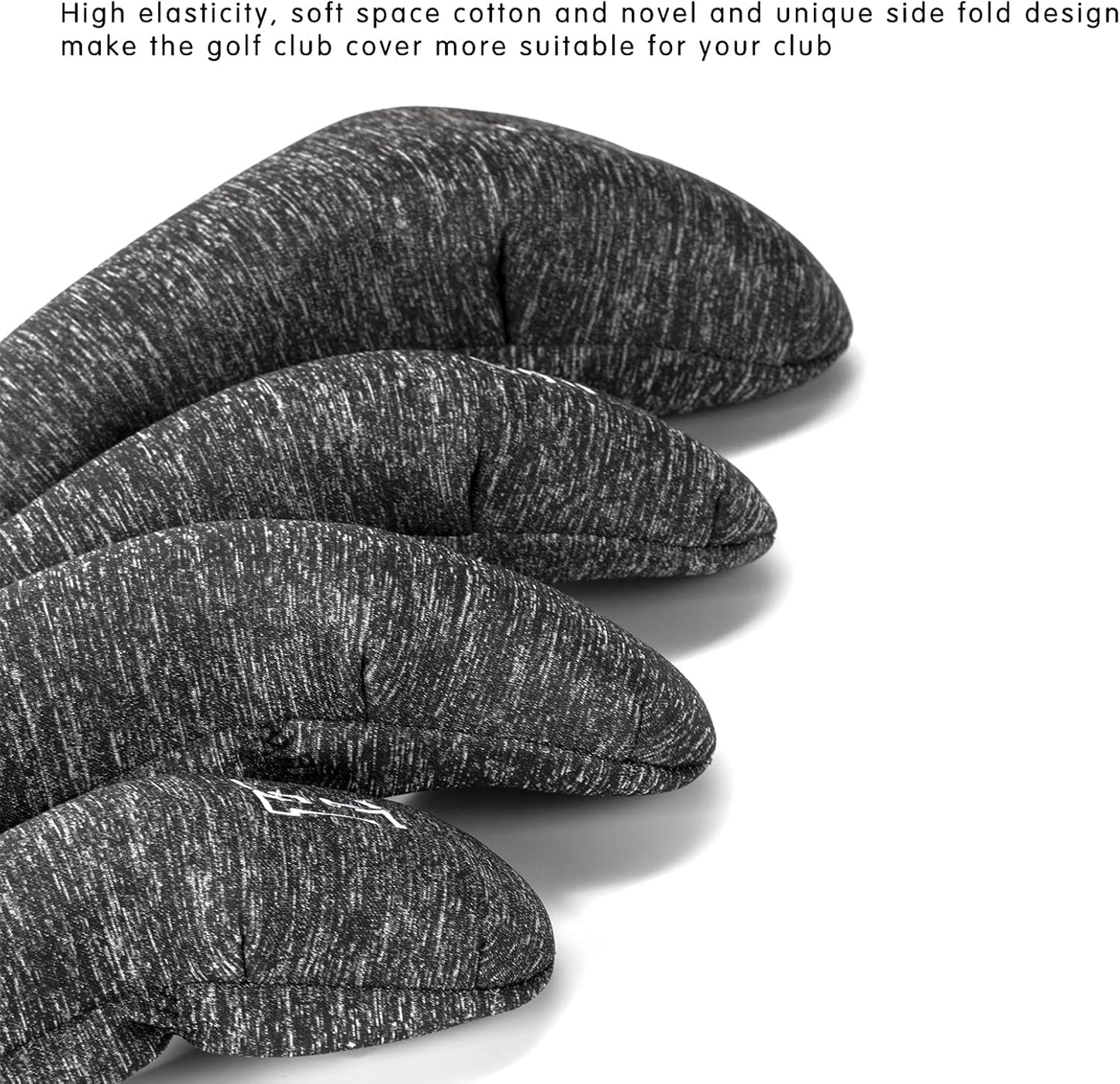 Golf Driver Head Covers 3-Pack for Men & Women - Premium PU Leather with Elephant Embroidery, Double Elastic Band (Driver/Fairway/Hybrid), Waterproof & Durable - White Grey or Black Grey