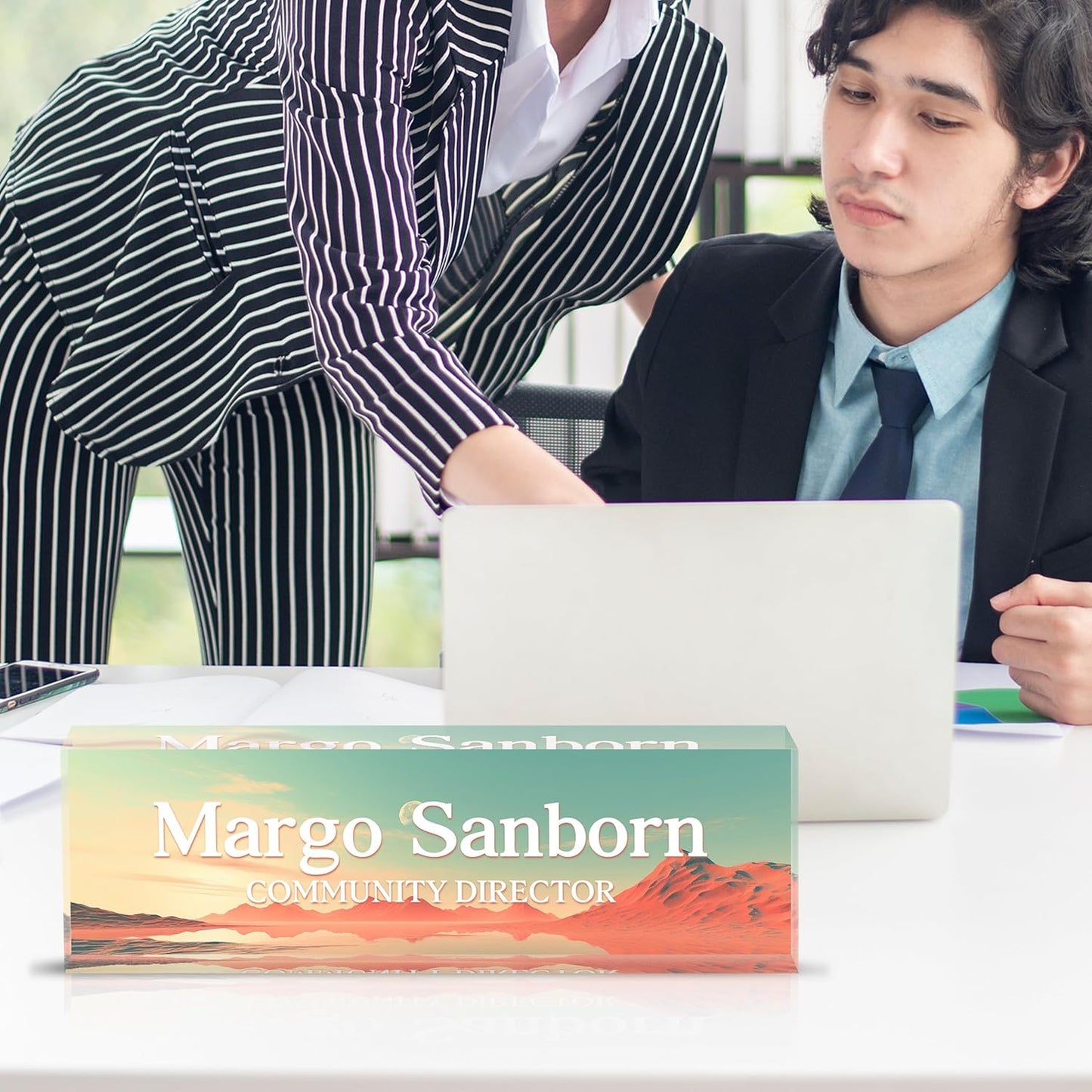 Personalized Name Plate for Desk Custom Acrylic Desk Name Plate Custom Employee Appreciation Gifts Office Gifts for Women, Men, Boss, Coworkers, Teacher, Nurse (Desert)