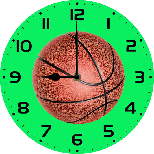 Soliyoahee Basketball Clock Round Wooden Wall Clock Home Decor Silent No Tick Battery Powered for Living Room Bedroom Kitchen Bathroom 10inch