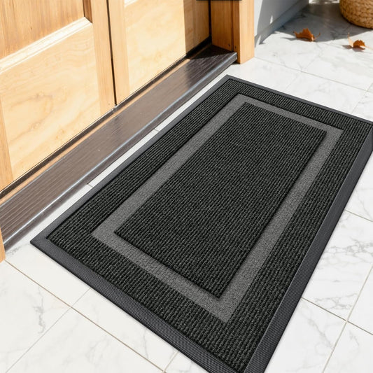 OLANLY Front Door Mat Indoor Outdoor Entrance, Waterproof All-Season, All-Weather Doormat, Sturdy Natural Rubber, Fade Resistant, Low Profile, Easy Clean Patio Porch Entryway Mat, 23.5x15.5, Black