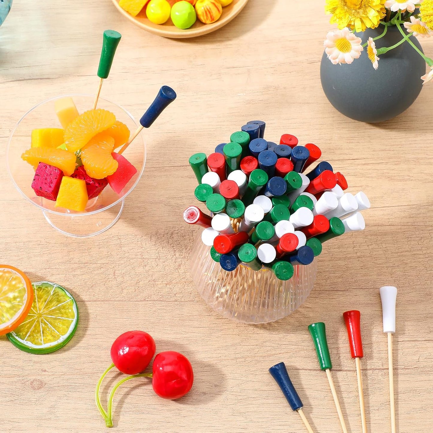 500 Pcs 4.7 Inch Golf Tee Picks for Appetizers Golf Toothpicks Decorative Golf End Sports Bamboo Fruit Sandwich Cocktail Picks for Golf Party Decoration Supplies Catered Events (Multicolor)