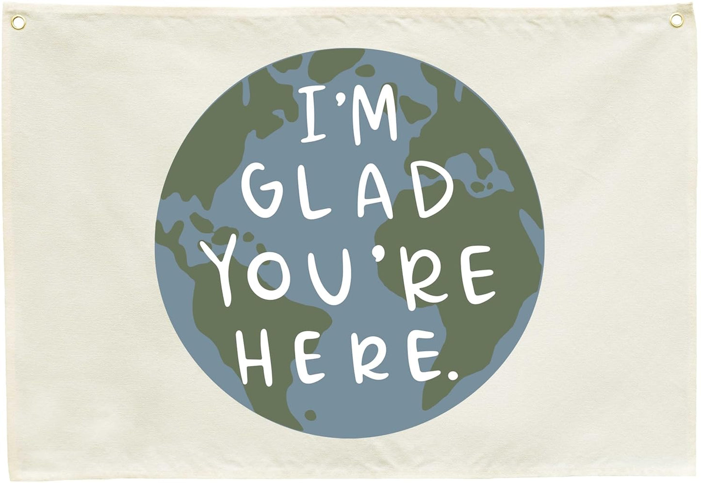 Classroom Wall Decor-Teacher Gifts-Welcome Poster Gift-Nursery Sign- Positive Affirmation Motivational Quote-Earth Theme-Hanging Rectangle Banner Flag Wall Decor-I'm Glad You're Here-28.5"L×20"W