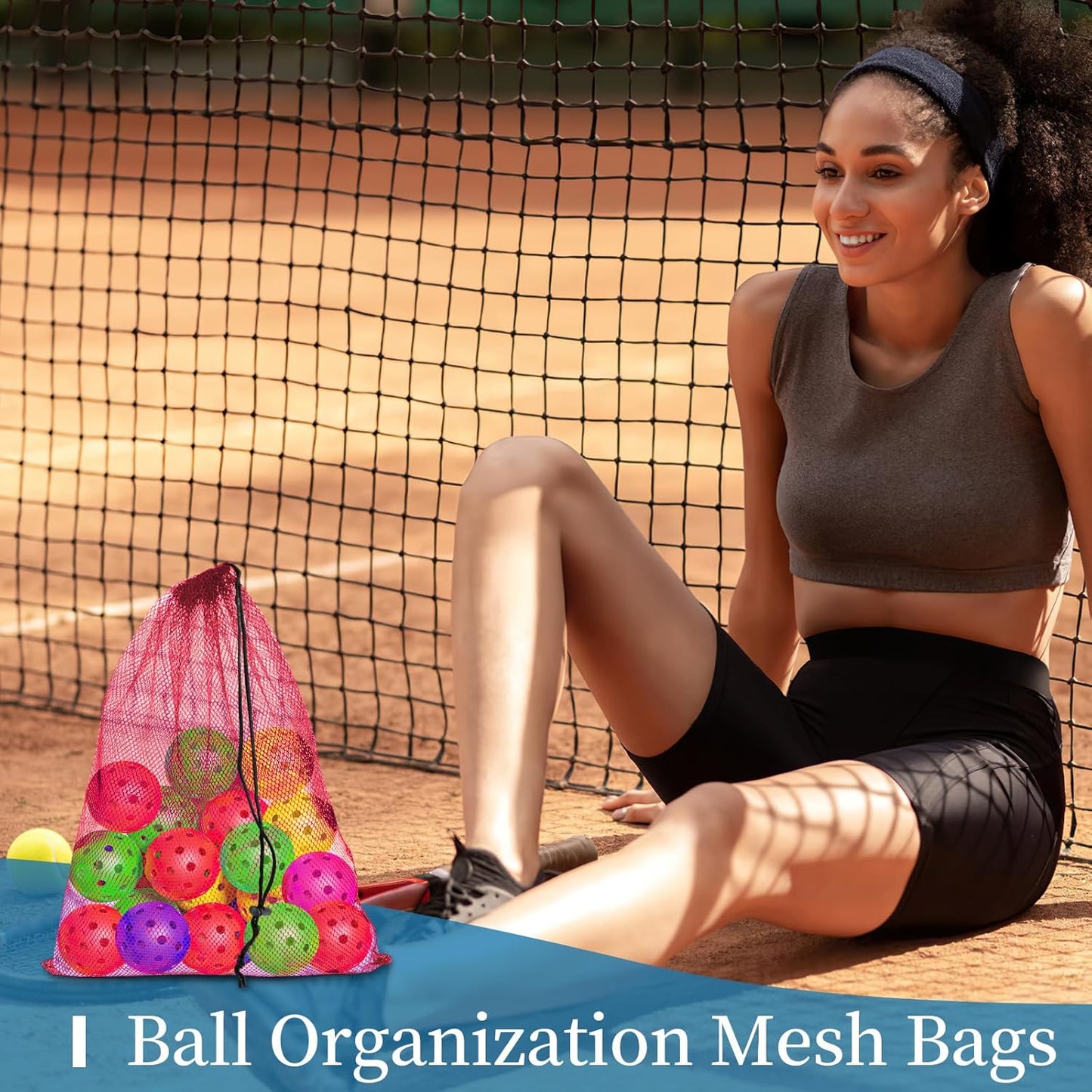 6 Pcs Mesh Bags Drawstring, 14x17 Inch with Lock, Multipurpose Storage Bags for Gym, Balls, Beach, Laundry(Red)