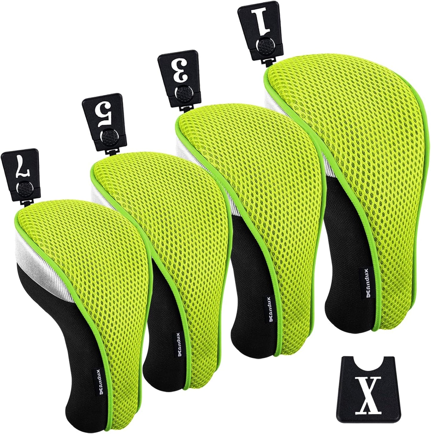 Andux 4pcs/Pack Mesh Golf 460cc Driver Fairway Wood Club Head Covers with Interchangeable No. Tags