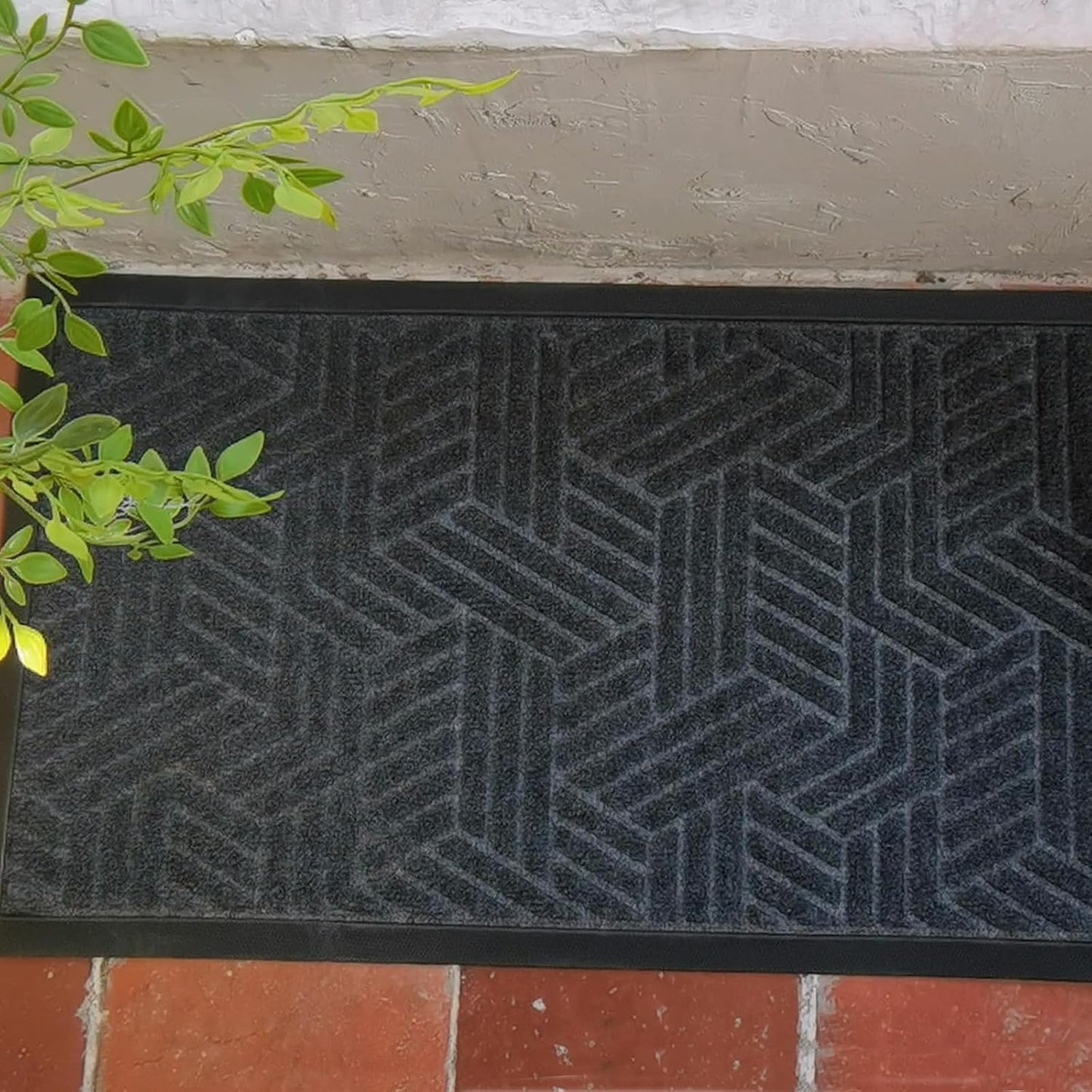 Front Door Mat 47"x32" Indoors Outdoors Welcome Mats, Waterproof Non-Slip Rubber Backing Heavy Duty Doormat Outside Entrance, Low Profile Entryway Rugs Floor Mat for Patio, Pattern B Grey