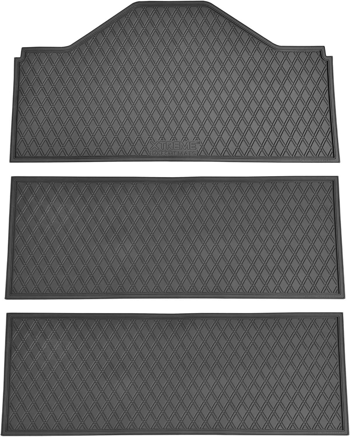 Xtreme MATS Evolution D5 Golf Cart Floor Mat Set- Rubber Double Diamond Design - Fits DMAX, GT 4 & 6, D5 6F Including Maverick and Ranger Trims (All Black, D5 6F 1st, 2nd, & 3rd Rows Forward Facing)