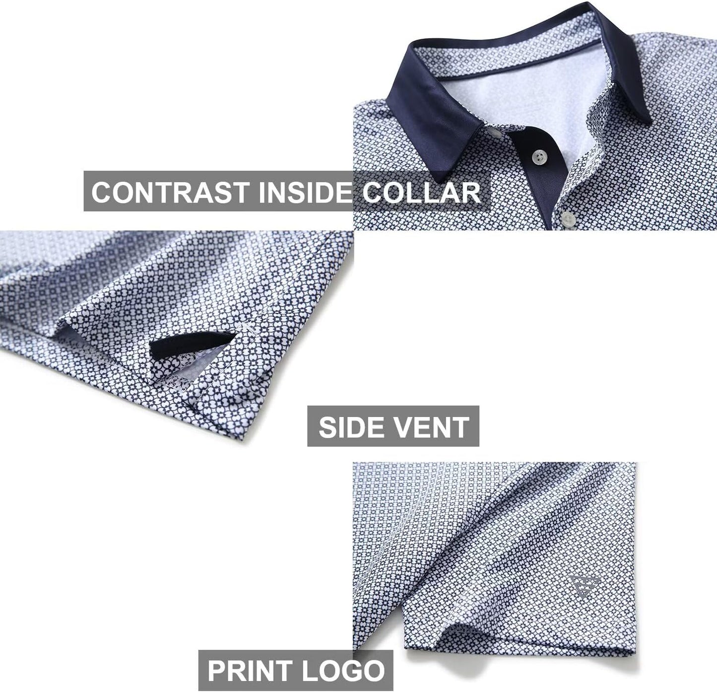 Golf Shirts for Men Dry Fit Short Sleeve Print Performance Moisture Wicking Polo Shirt