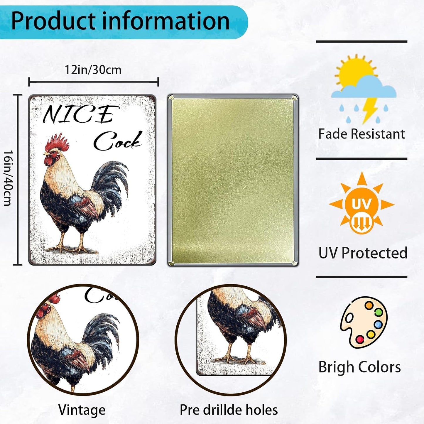 Nice Cock Metal Tin Sign 12x16 Inch Farmhourse Chicken Poster Chicken Tin Sign Home Kitchen Garden Bar Pub Restaurant Are Wall Decor