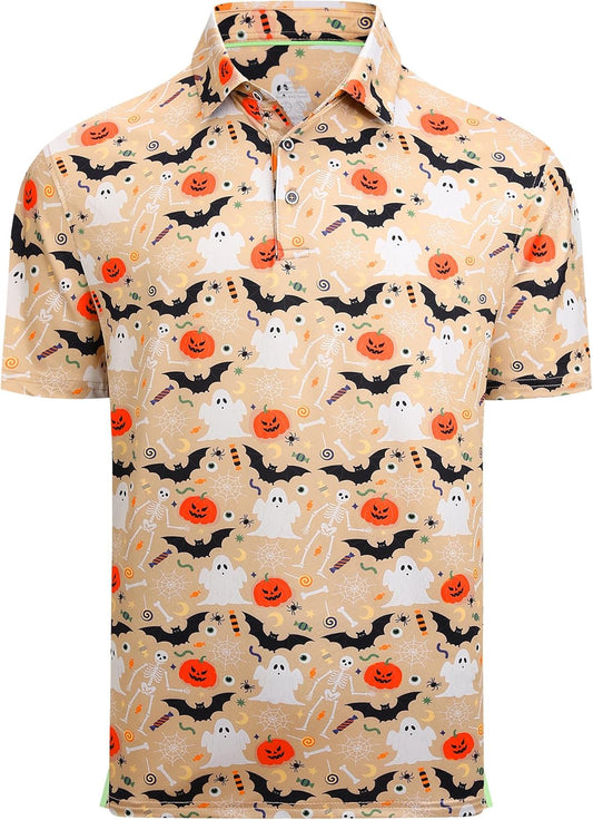 Alex Vando Mens Hawaiian Golf Shirt Moisture Wicking Digital Print Golf Shirts for Men