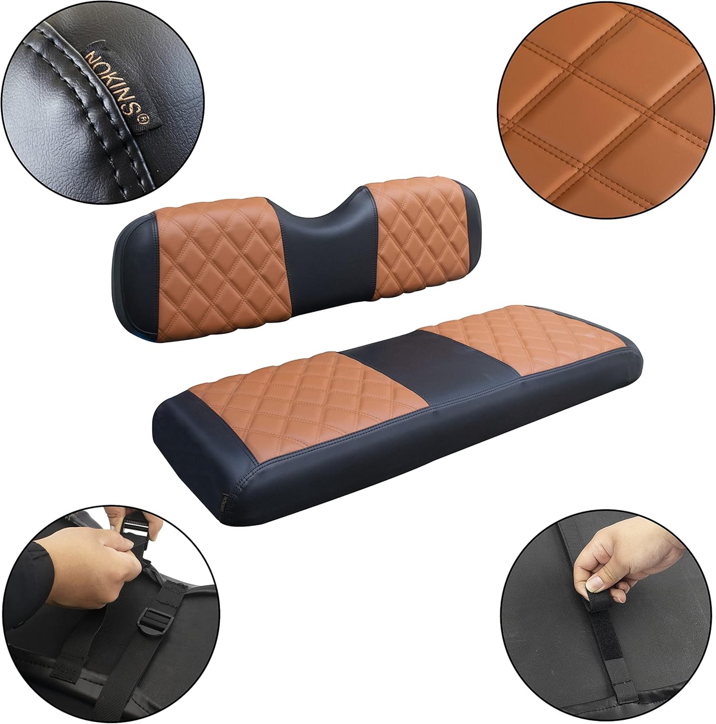 NOKINS Golf Cart Seat Covers Fit Club Car Precedent/DS/EZGO RXV/TXT/Yamaha Drive Aftermarket Standard Rear Seat Cushion, No Stapler, Multiple Colors&Breathable (Brown&Black)