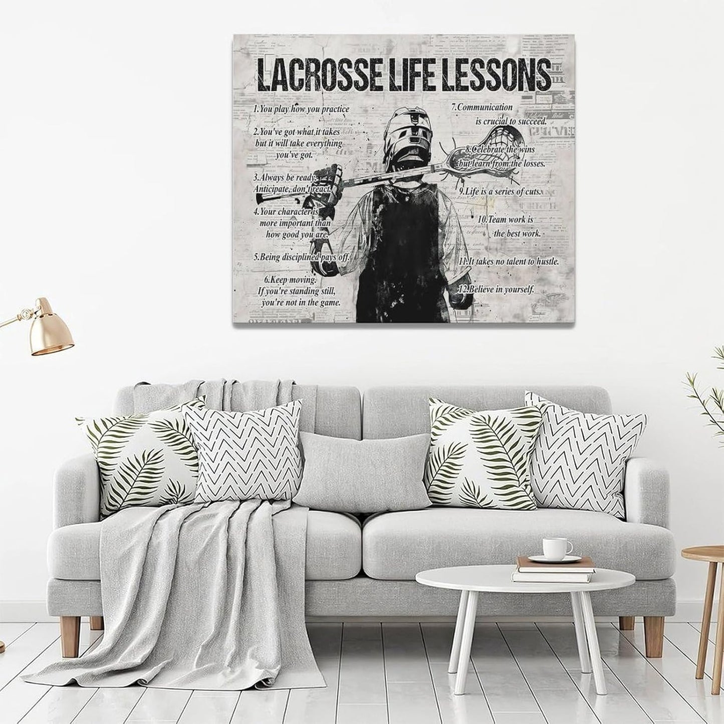 Lacrosse Sports Wall Art Life Lessons Sign Retro Poster for Boy Men Room Motivational Decorations Canvas Print Painting Artwork for Bedroom Bathroom Living Room 24"x20"