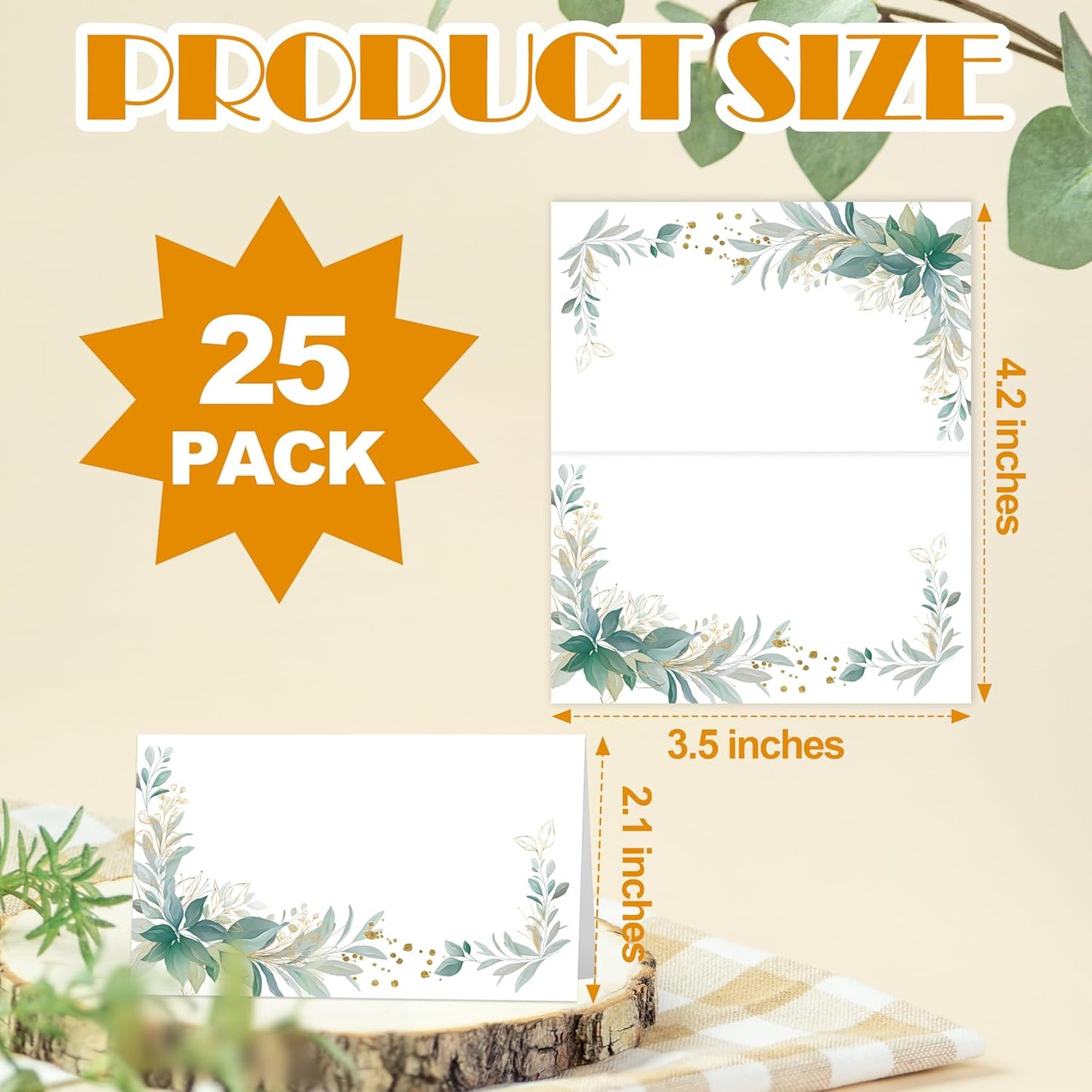 Greenery Place Cards, Gold Foil Table Place Cards For Table Setting, Name Cards For Birthday Party Baby Shower Gender Reveal Wedding Bridal Shower, 25 Cards Included -14