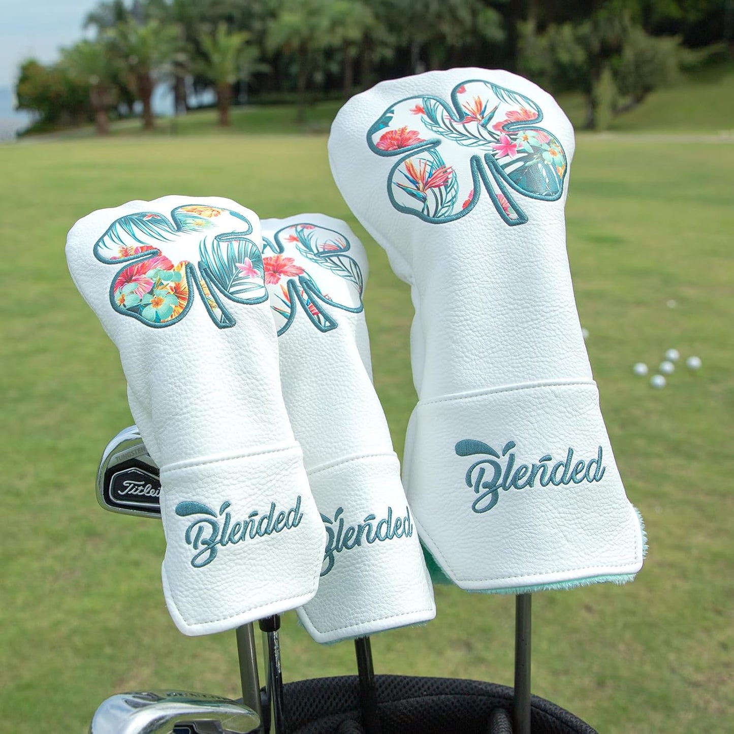 Golf Club Covers White Lucky Clover Golf Head Covers Driver Covers Fariway Wood Headcover Hybrid Covers Leather Golf Headcover with Number Tag for All Brand