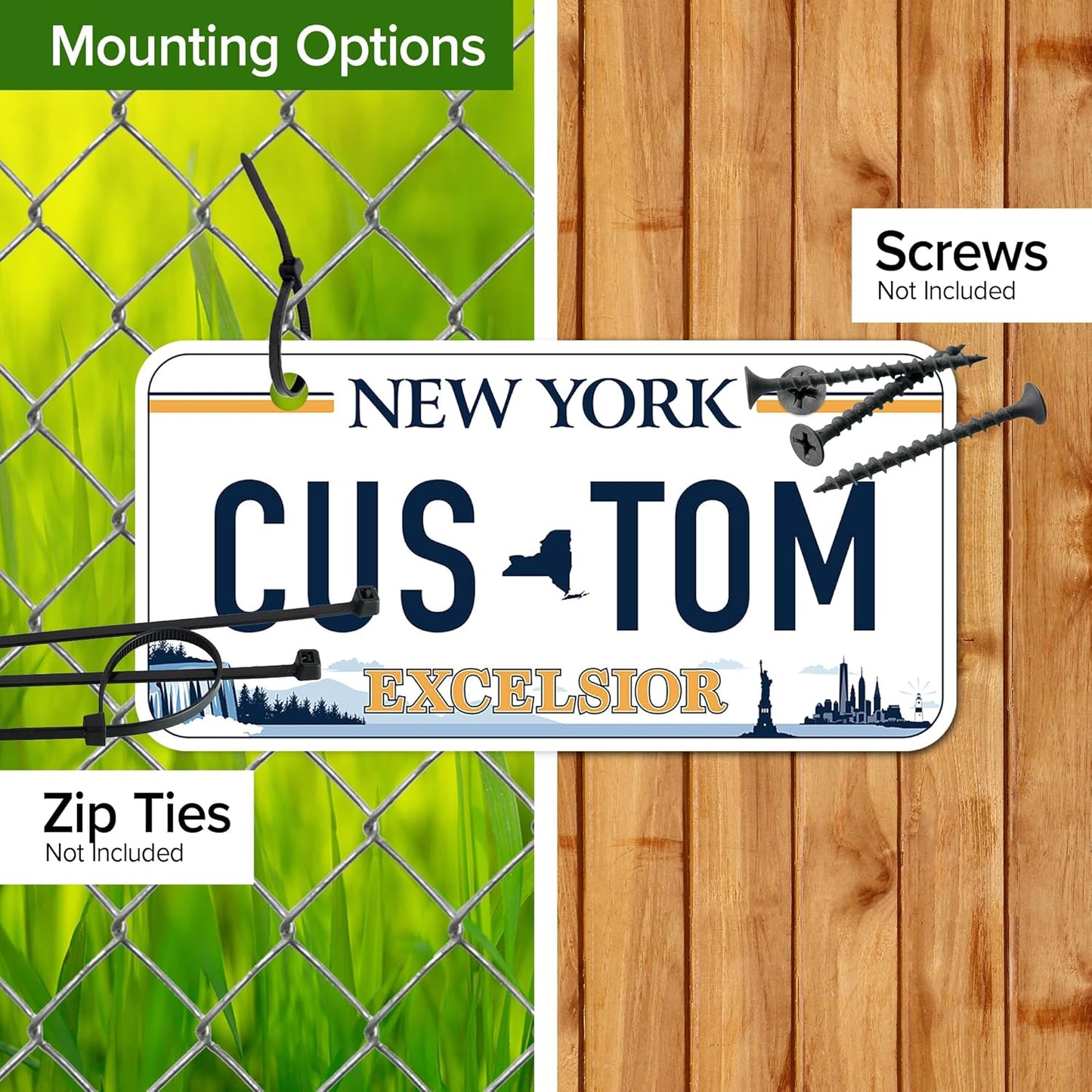 Mini License Plates, Personalized License Plates, Custom for Car, Bikes, ATV, Kids Car, Golf Cart, Jeep, 2x4 Inch, Rust-Free Fade Resistant Aluminum, USA Made by My Sign Center (New York - Excelsior)