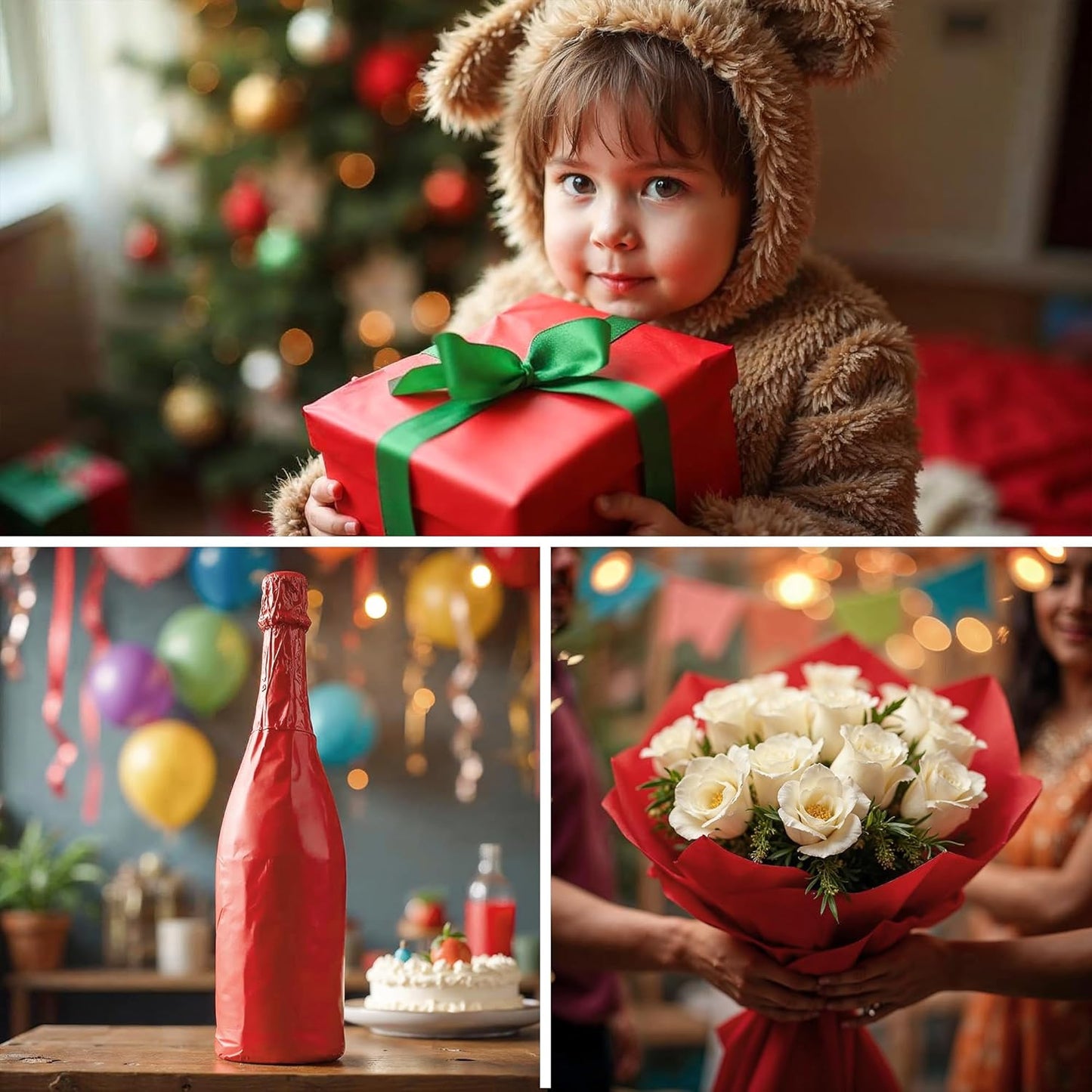 SANZIX 150 Sheets Red Tissue Paper for Gift Bags Bulk 14 x 20 Inch - Red Christmas Wrapping Paper for Romantic Wrap, Christmas Gifts, Valentine’s Day, Bouquet, Party, Holiday & Xmas Decorations