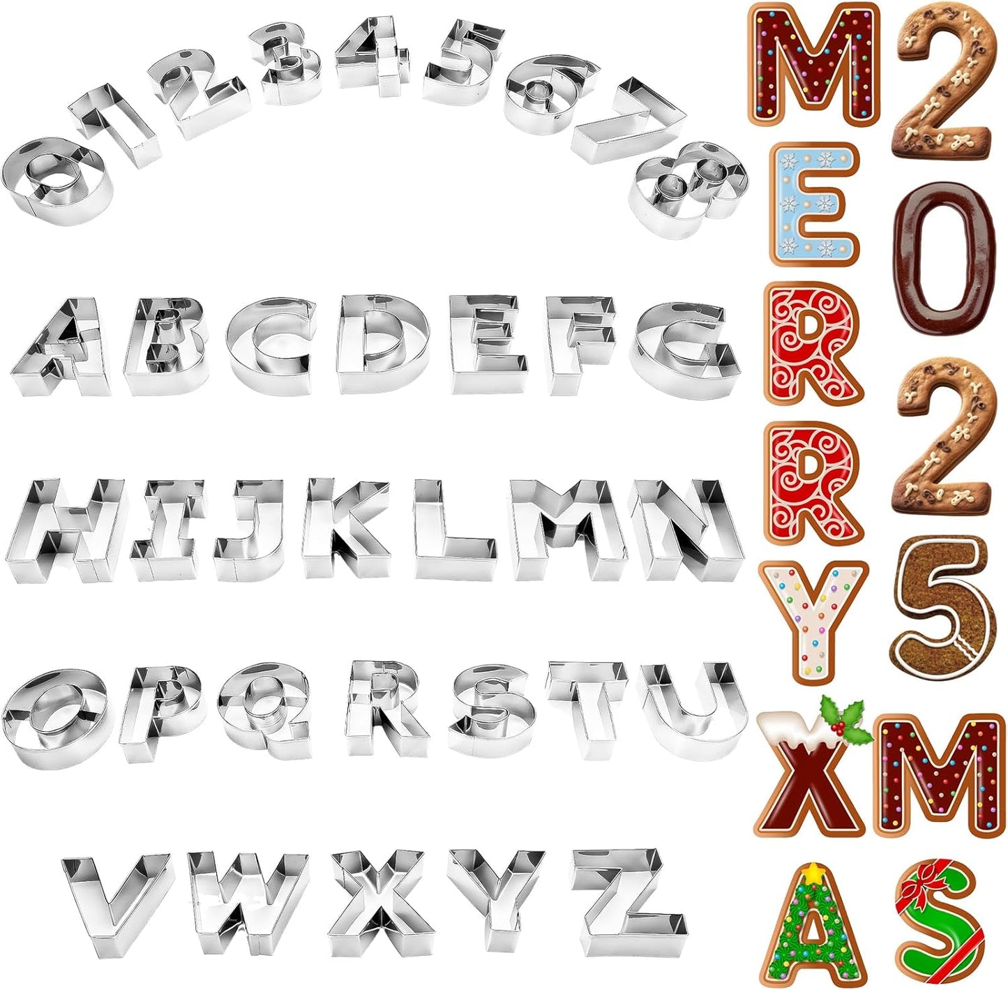 35 Pcs 3 Inch Large Size Alphabet & Number Sandwich Cookie Cutters Sets Funny Metal Baking Tool Stainless Steel Letters Biscuits Mold Home Party Supplies