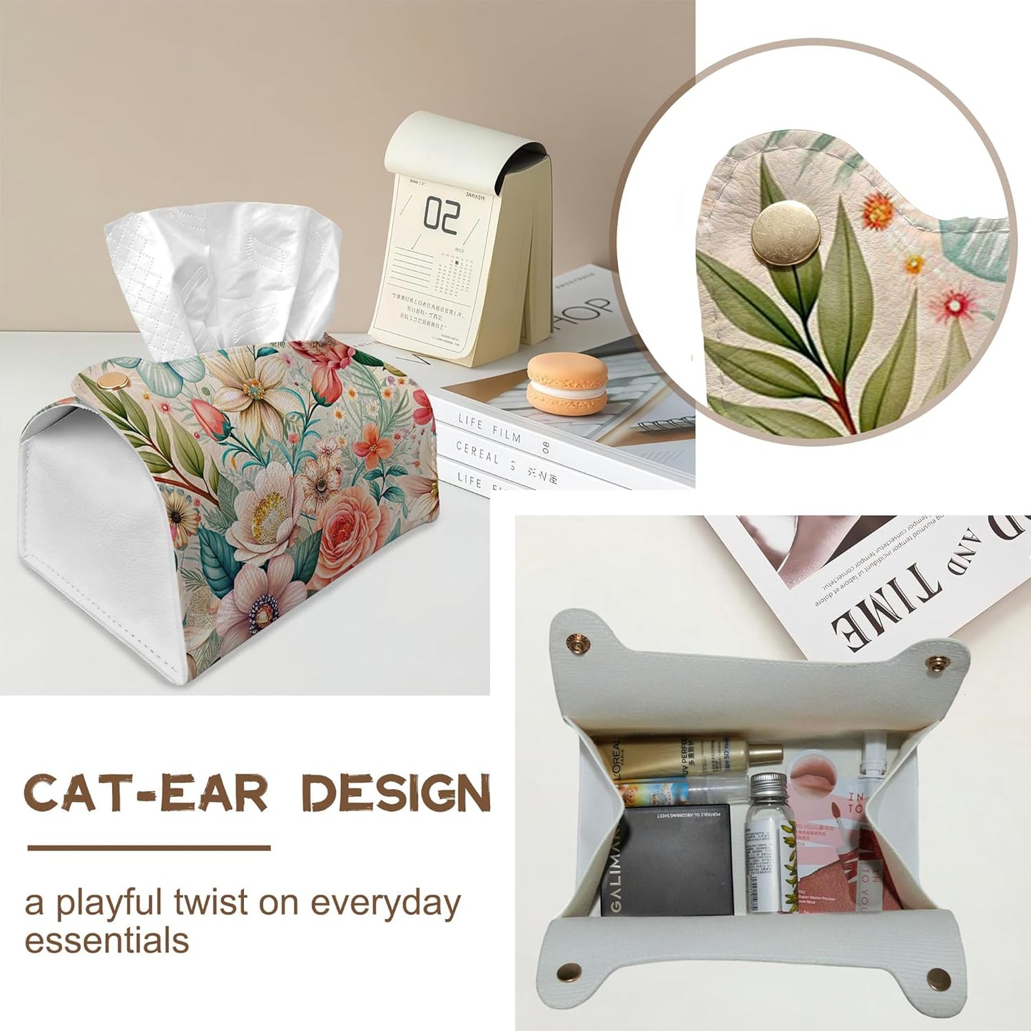 Colorful Floral Tissue Box Cover Holder – Rectangular Tissue Organizer, Decorative Napkin Box Case for Home, Office & Car