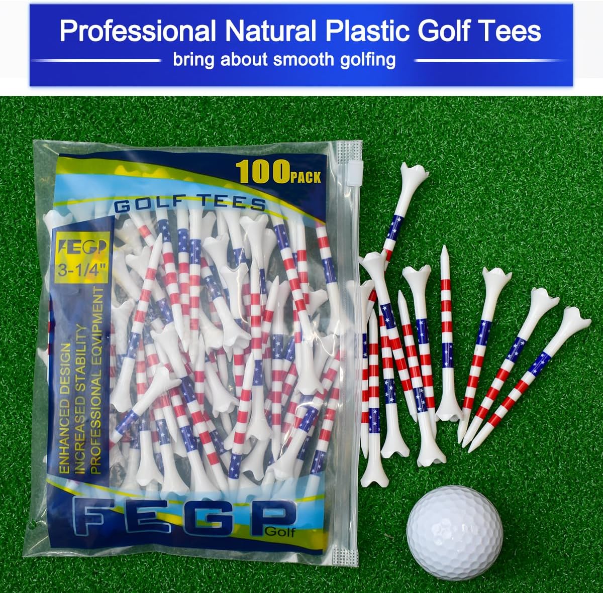 Golf Tees Professional Plastic Golf Tees 3-1/4" - 100 Pack, 4-Prong Golf Tees Plastic, Minimize Friction and Side Spin,Enhanced Durability & Stability, Unbreakable Long Plastic Tees