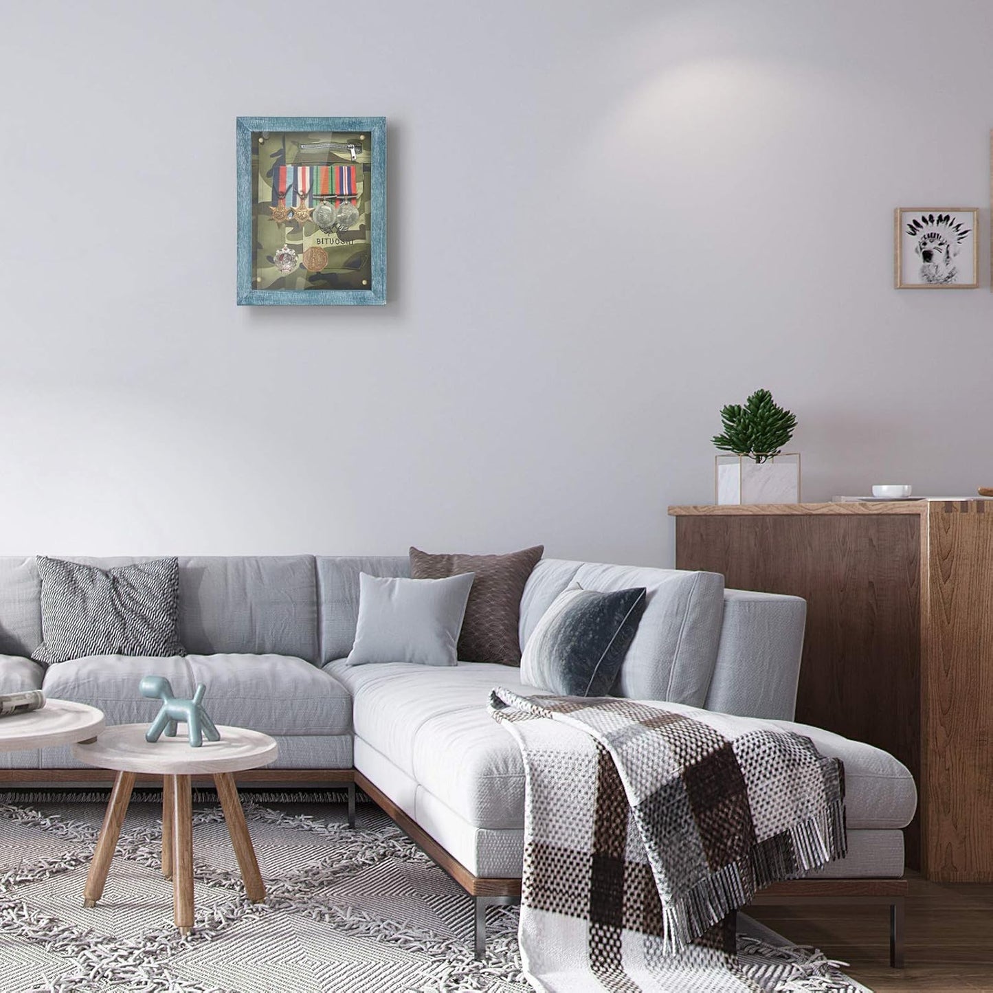 Love-KANKEI Shadow Box Frame 8x10 Shadow Box Display Case with Linen Back Memorabilia Awards Medals Photos Memory Box Gift Rustic Blue