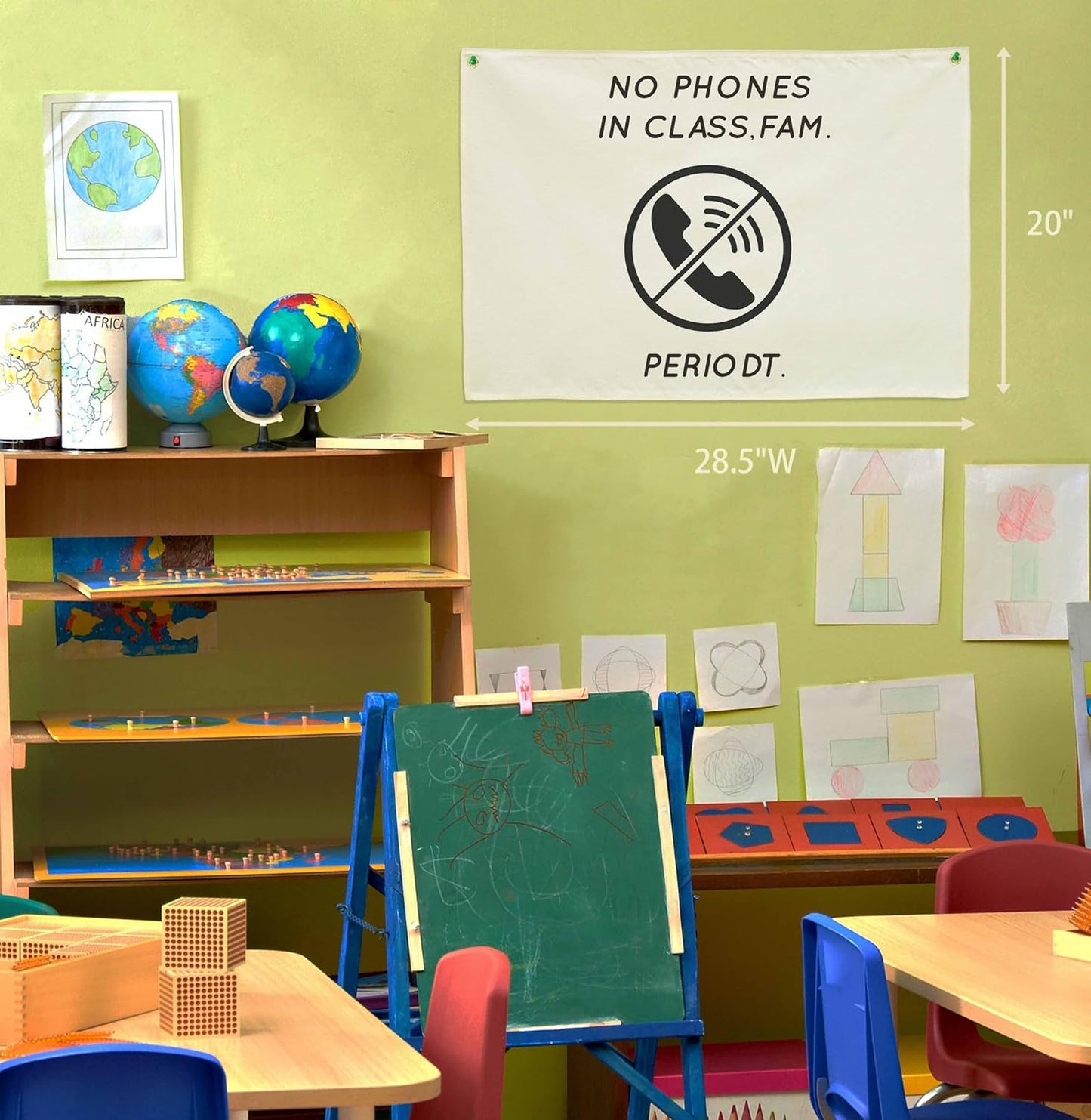 Classroom Wall Decor Poster-Funny Classroom Rules Banner-Teenager Slang-Middle High School Class Decortion-Rectangle Banner Flag Wall Decor-Christmas Gift-No Phones in Class-28.5"L×20"W